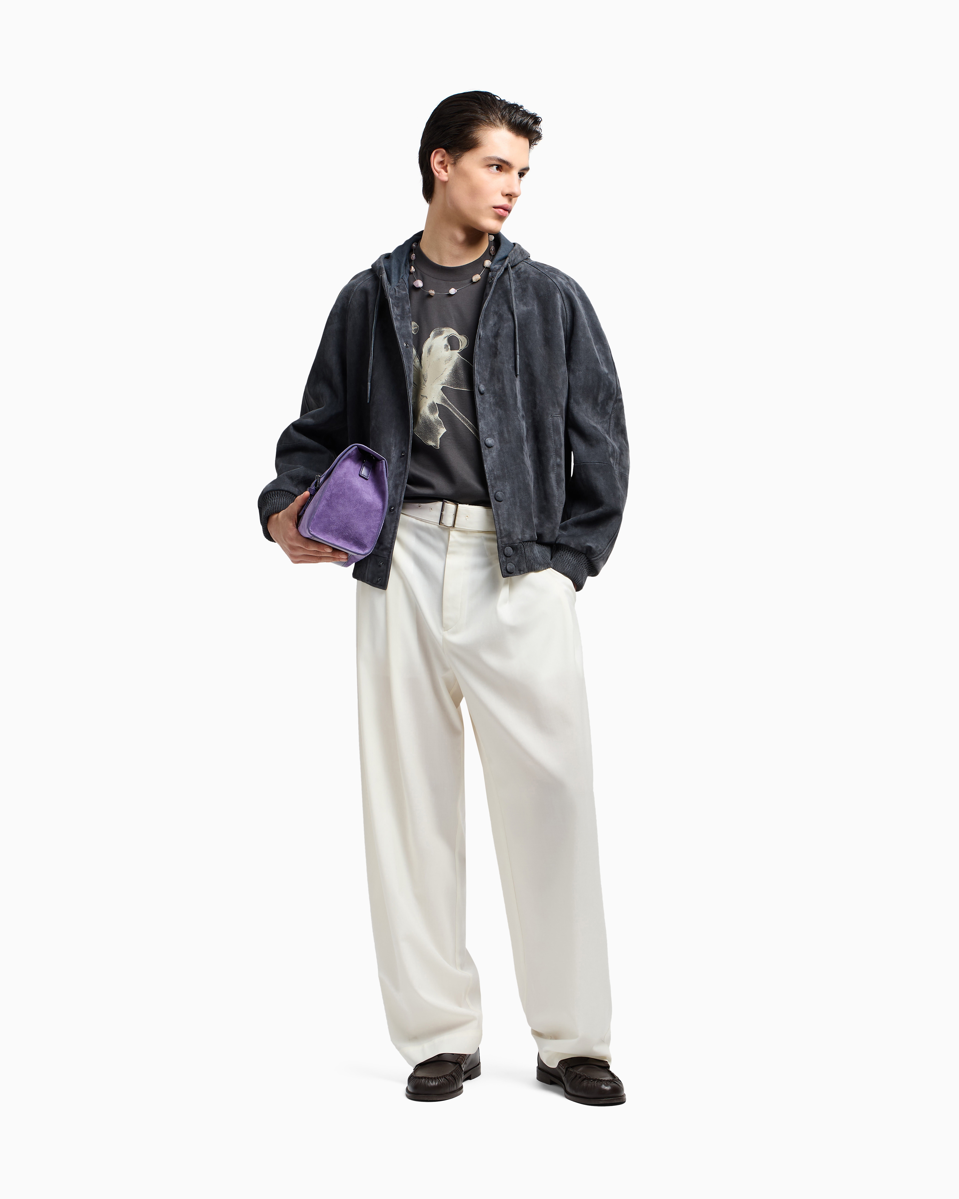 Emporio Armani Asv Lyocell Blend Jersey Oversized T-shirt With Lily Print In Grey