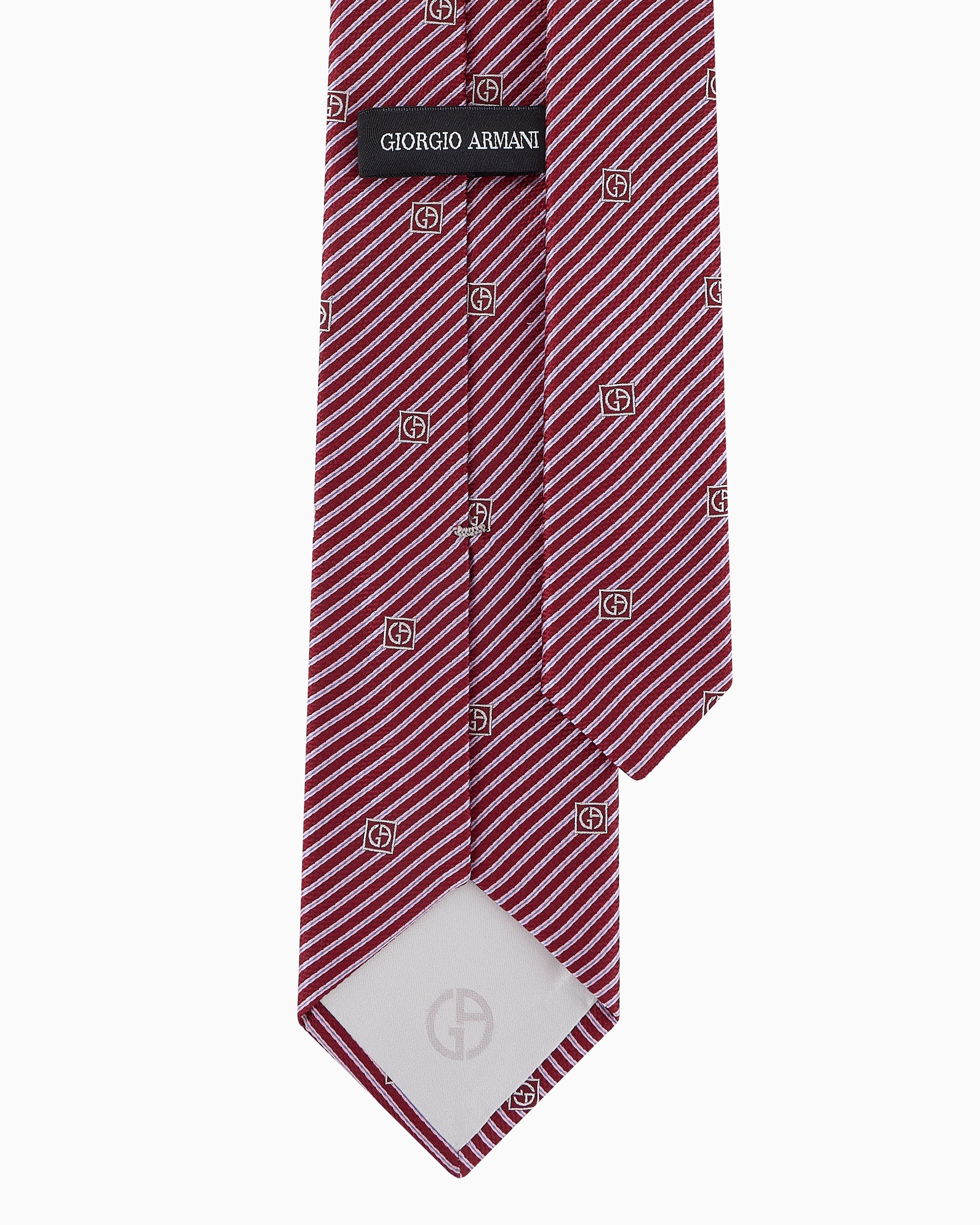 Giorgio Armani Pure Silk Tie With Jacquard Stripes In Burgundy