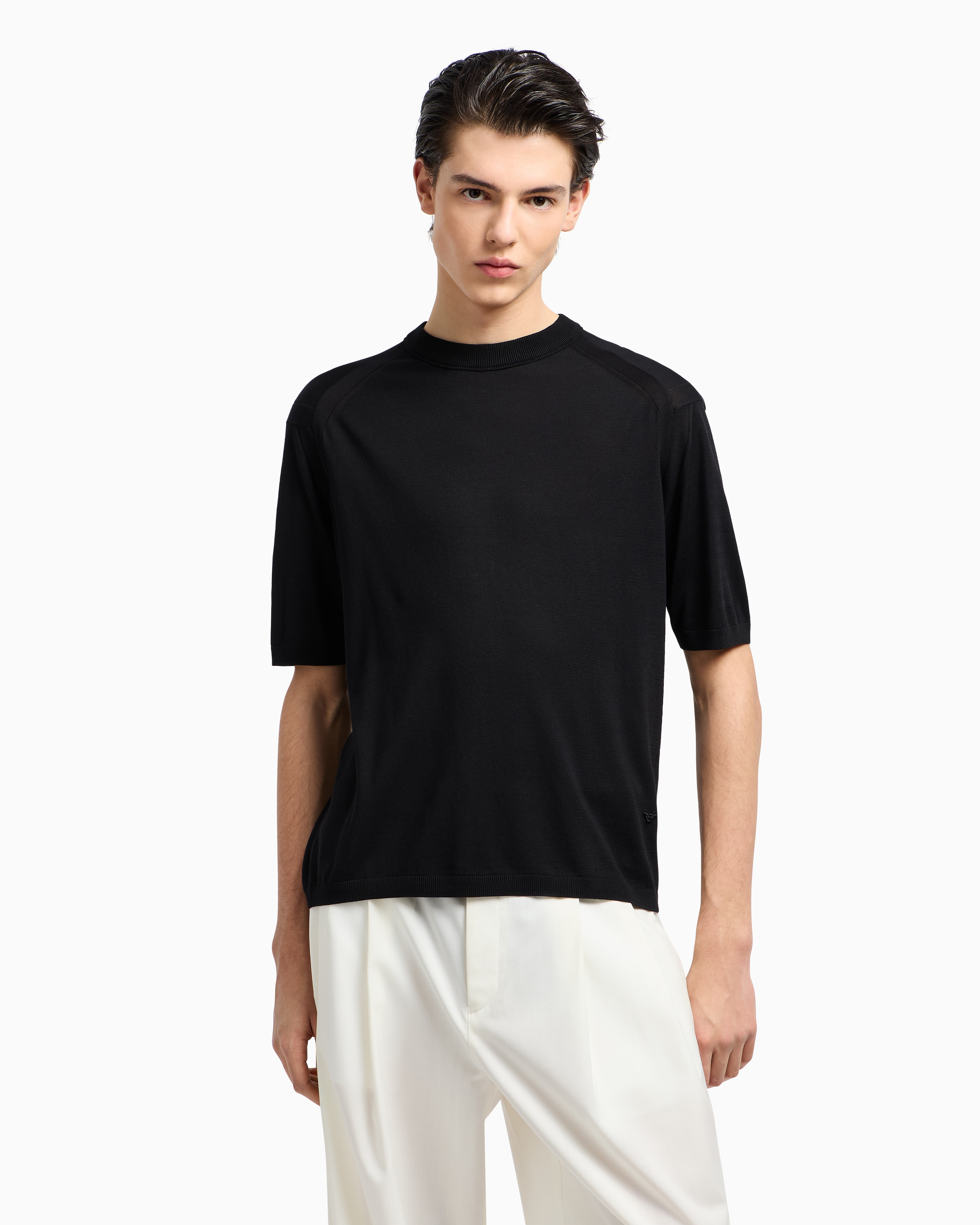 Emporio Armani Asv Lyocell-blend Plain-knit Jumper In Black