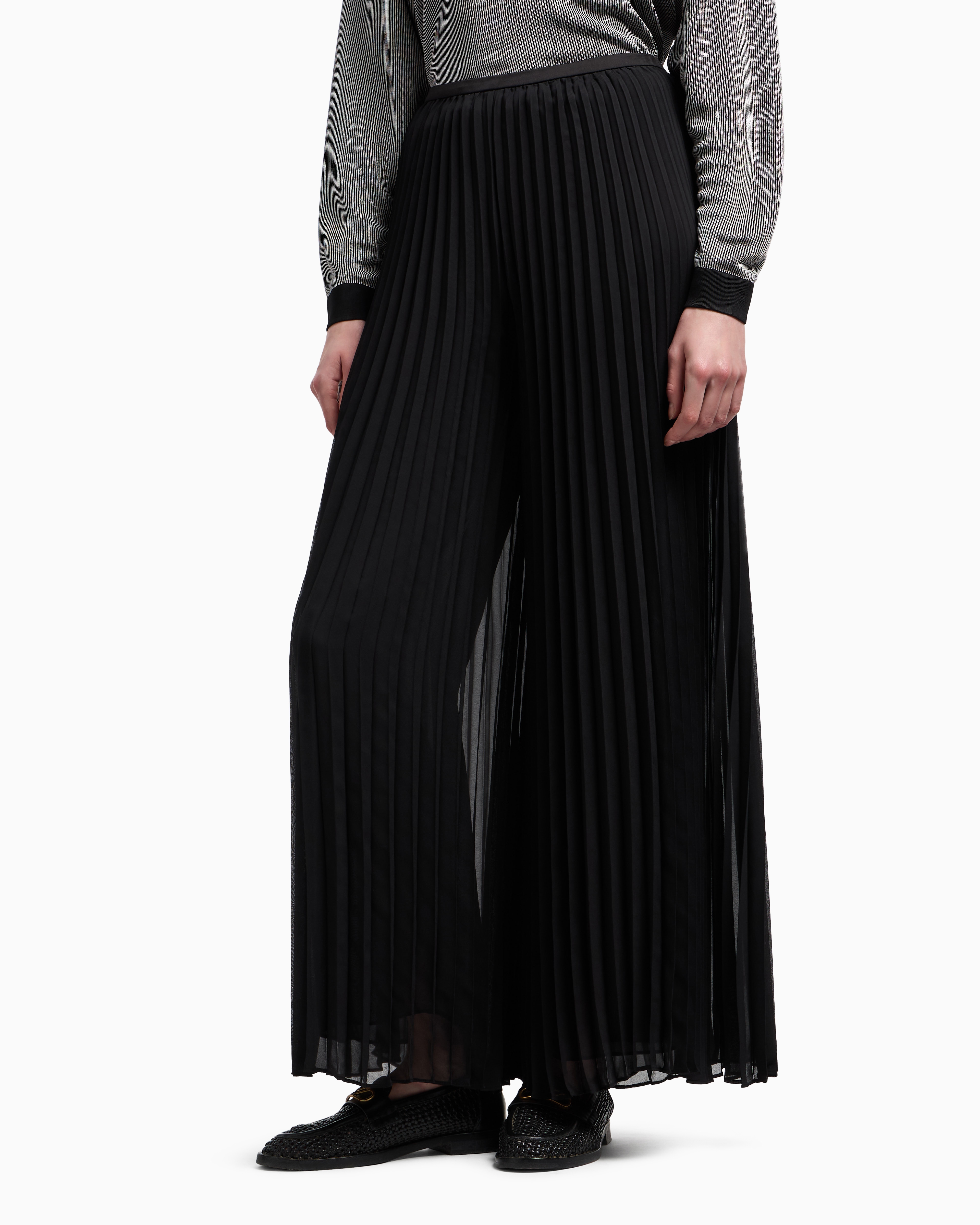 Emporio Armani Pleated Trousers In Technical Georgette In Black