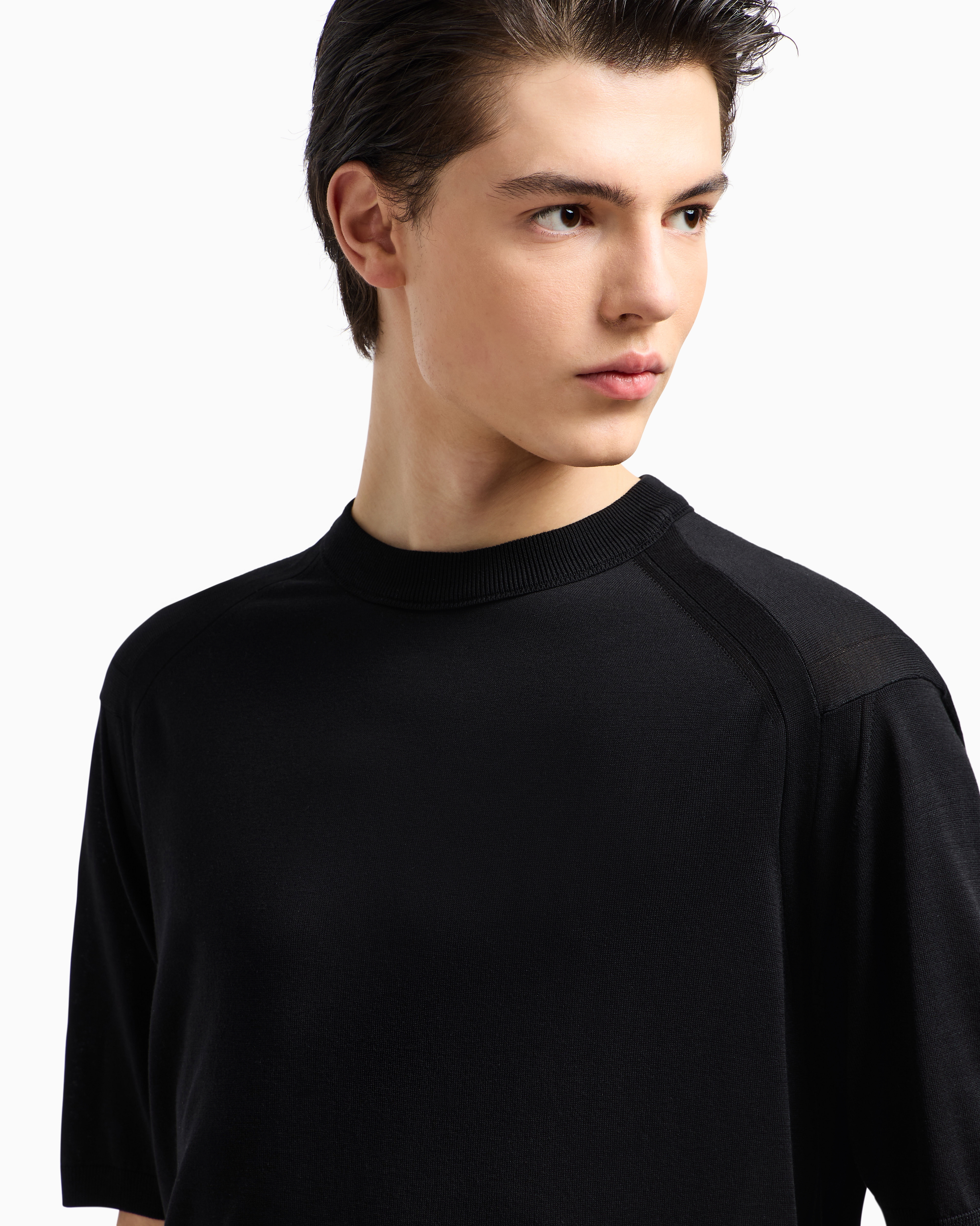 Emporio Armani Asv Lyocell-blend Plain-knit Jumper In Black