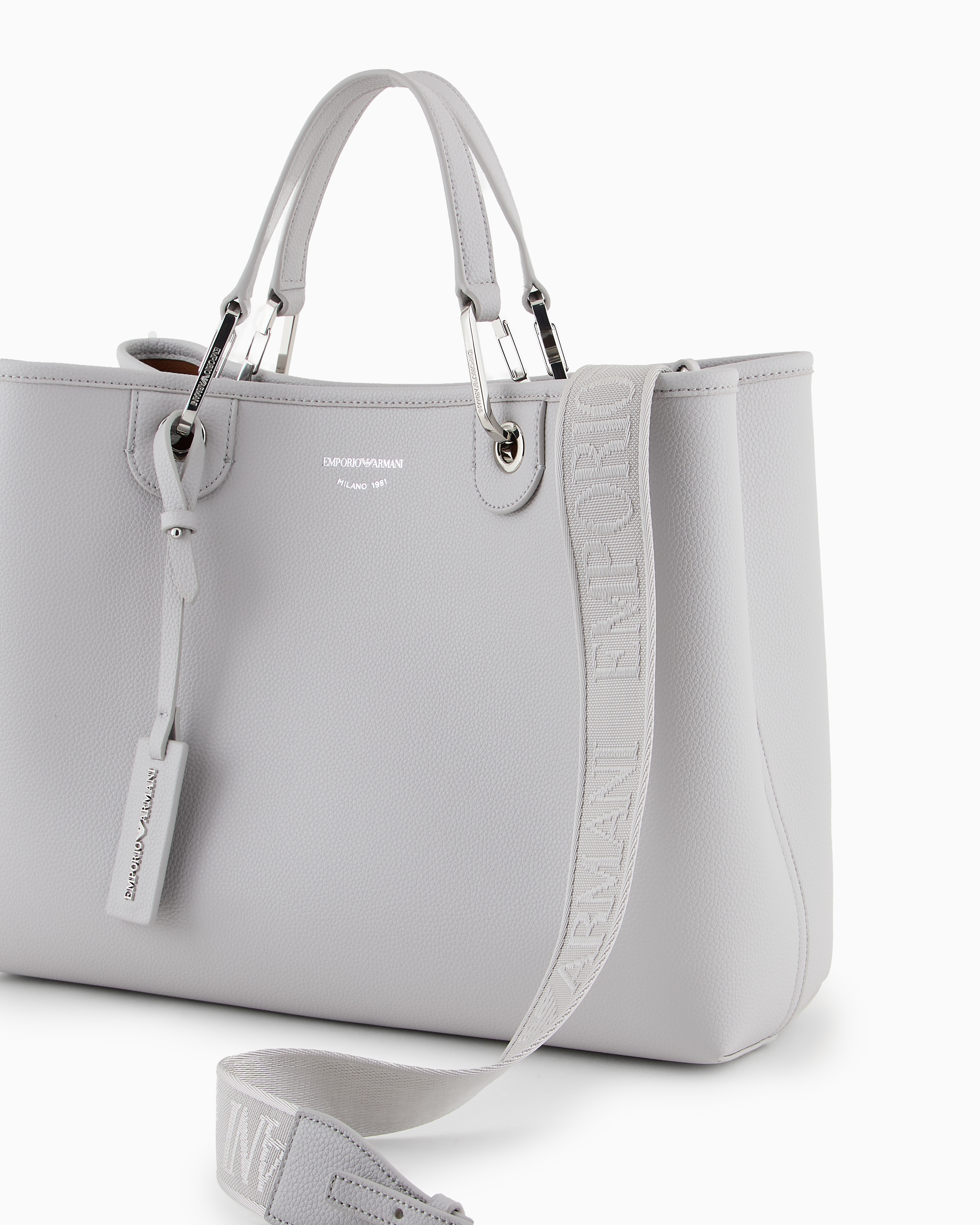Emporio Armani Medium Myea Shopper Bag With Deer Print In Grey