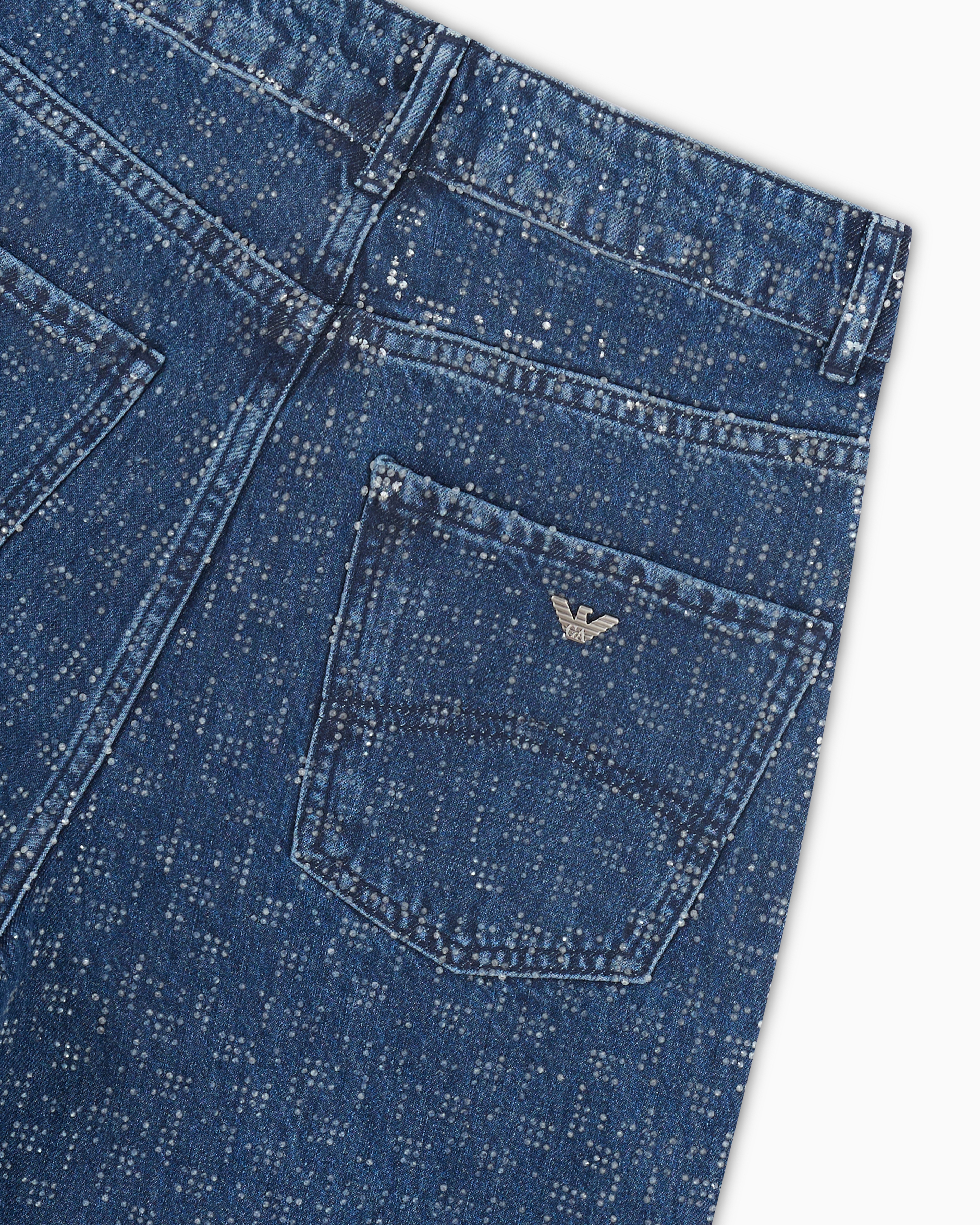 J4G high-rise wide-leg denim jeans with all-over rhinestones