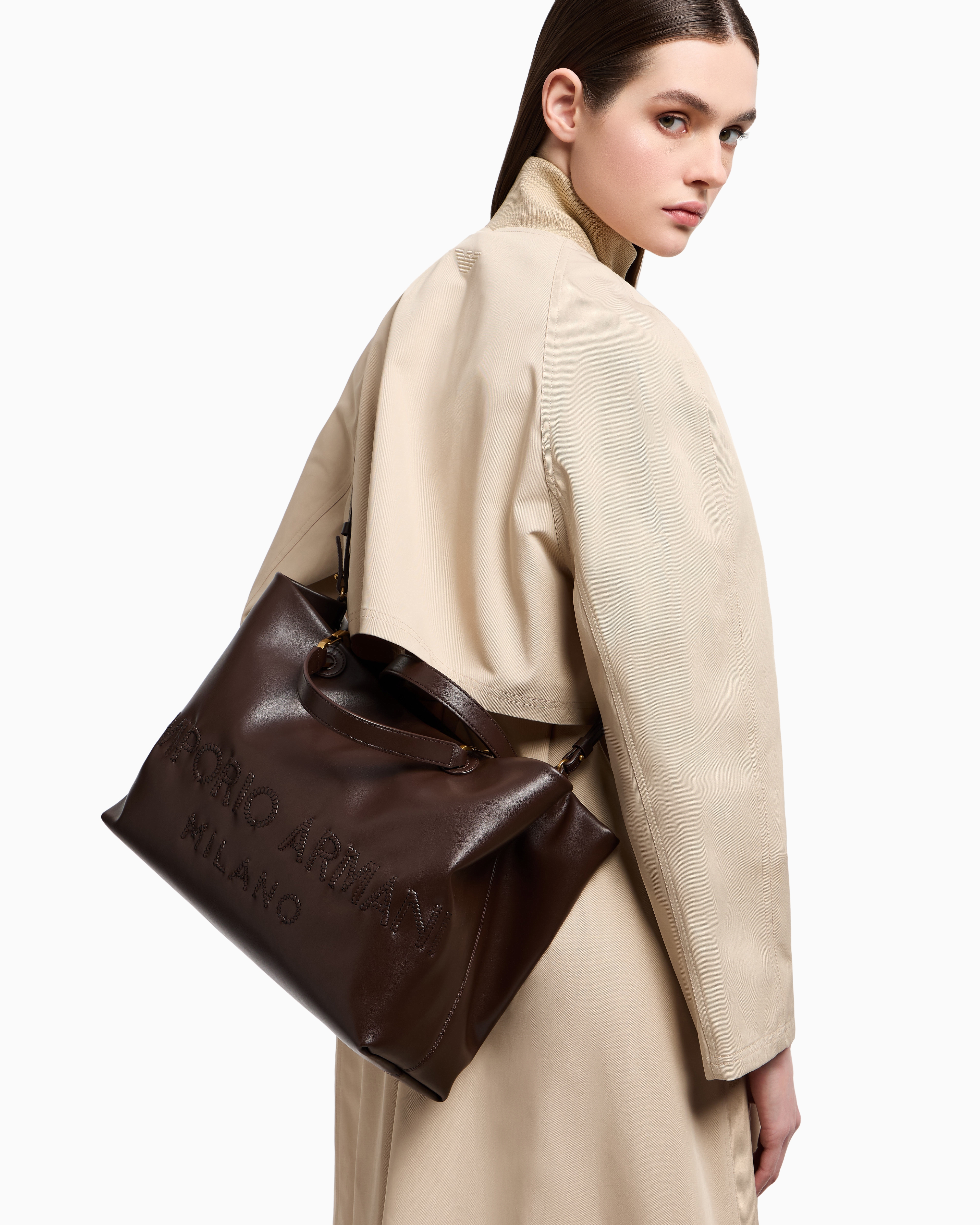 Leather Sac Armani Myea Bag MyEA Bag Small Shopper With Deer Print