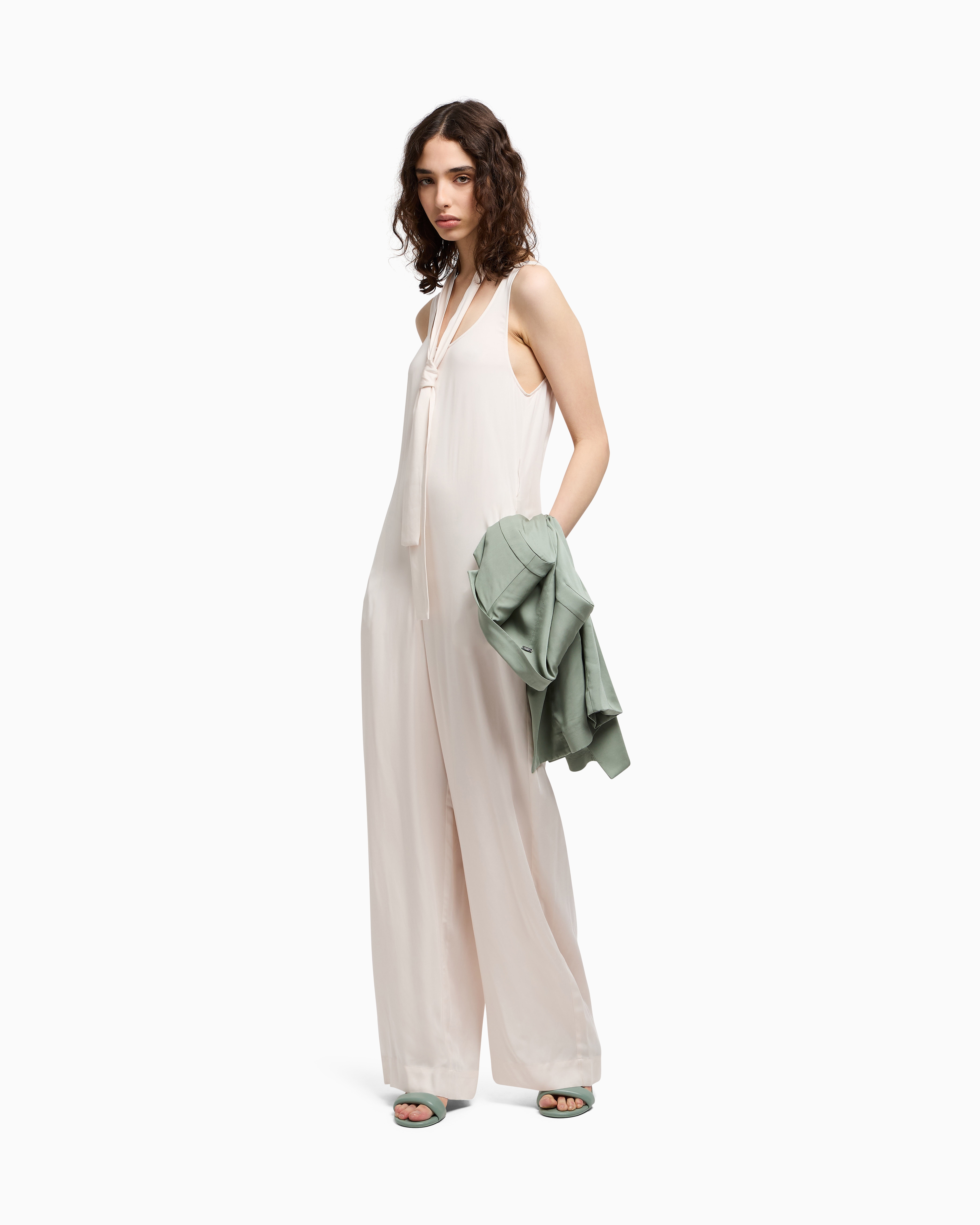 Armani Exchange Belted Jumpsuit In White