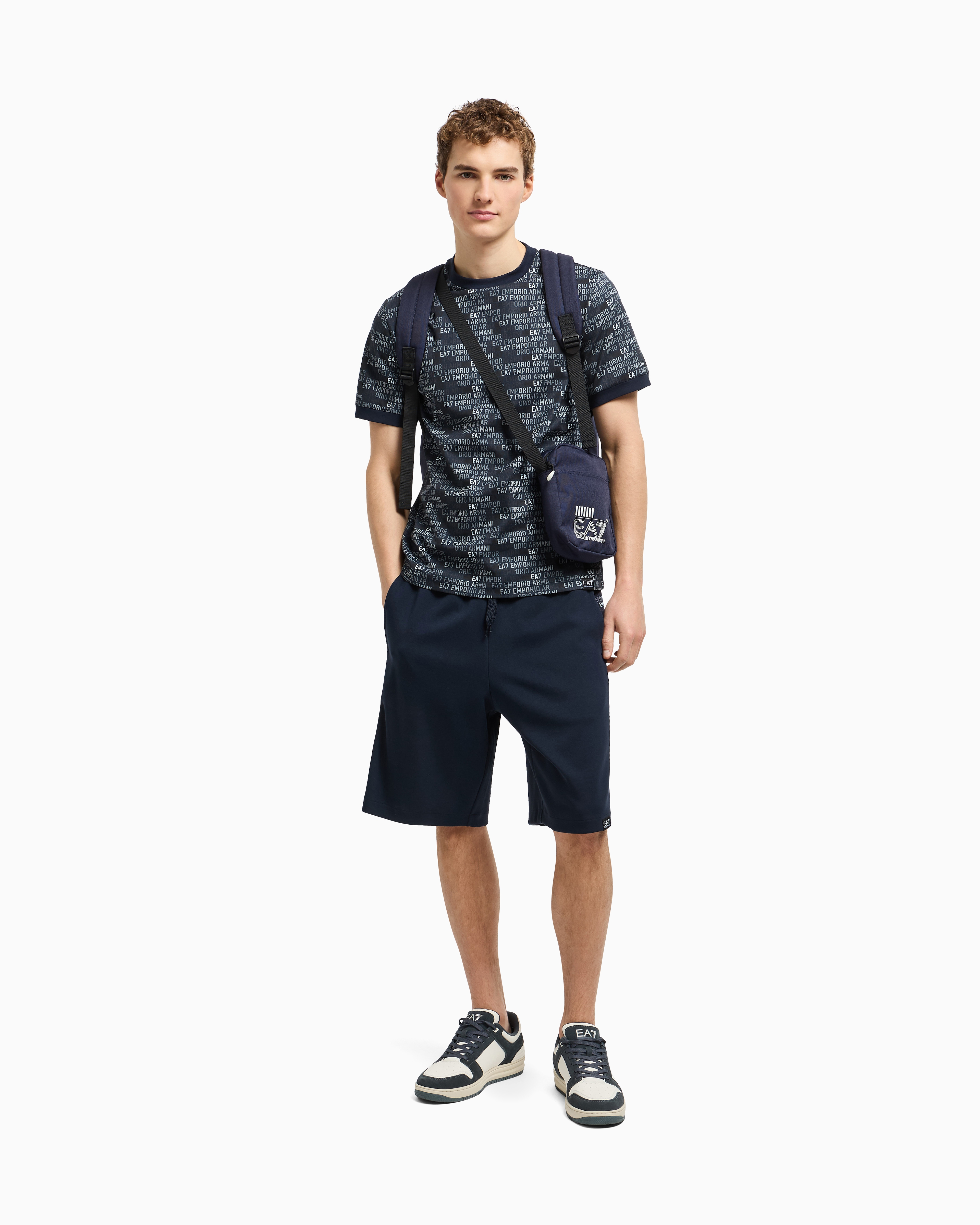 EA7 LOGO SERIES COTTON-BLEND BERMUDA SHORTS