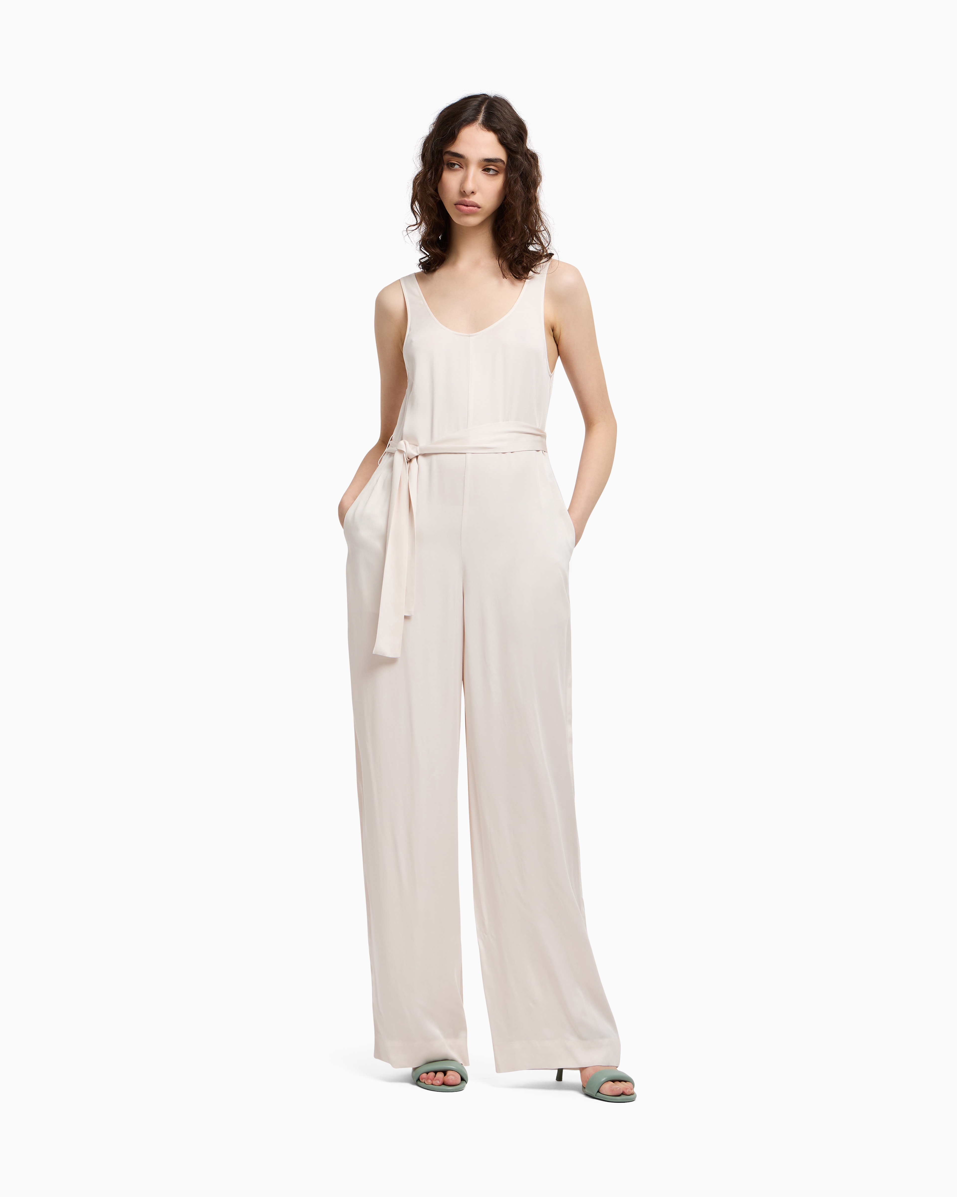 Armani Exchange Belted Jumpsuit In White