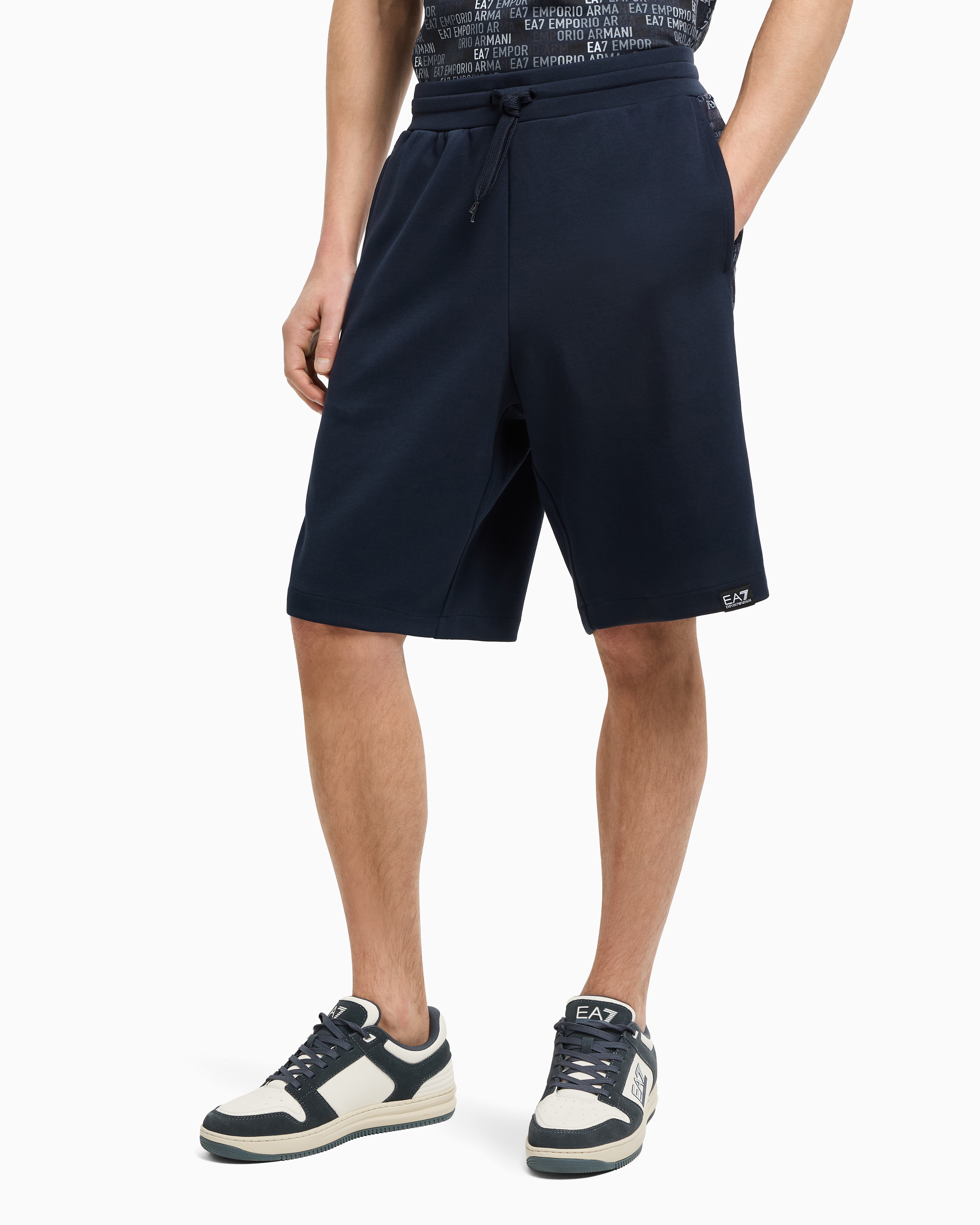 EA7 LOGO SERIES COTTON-BLEND BERMUDA SHORTS