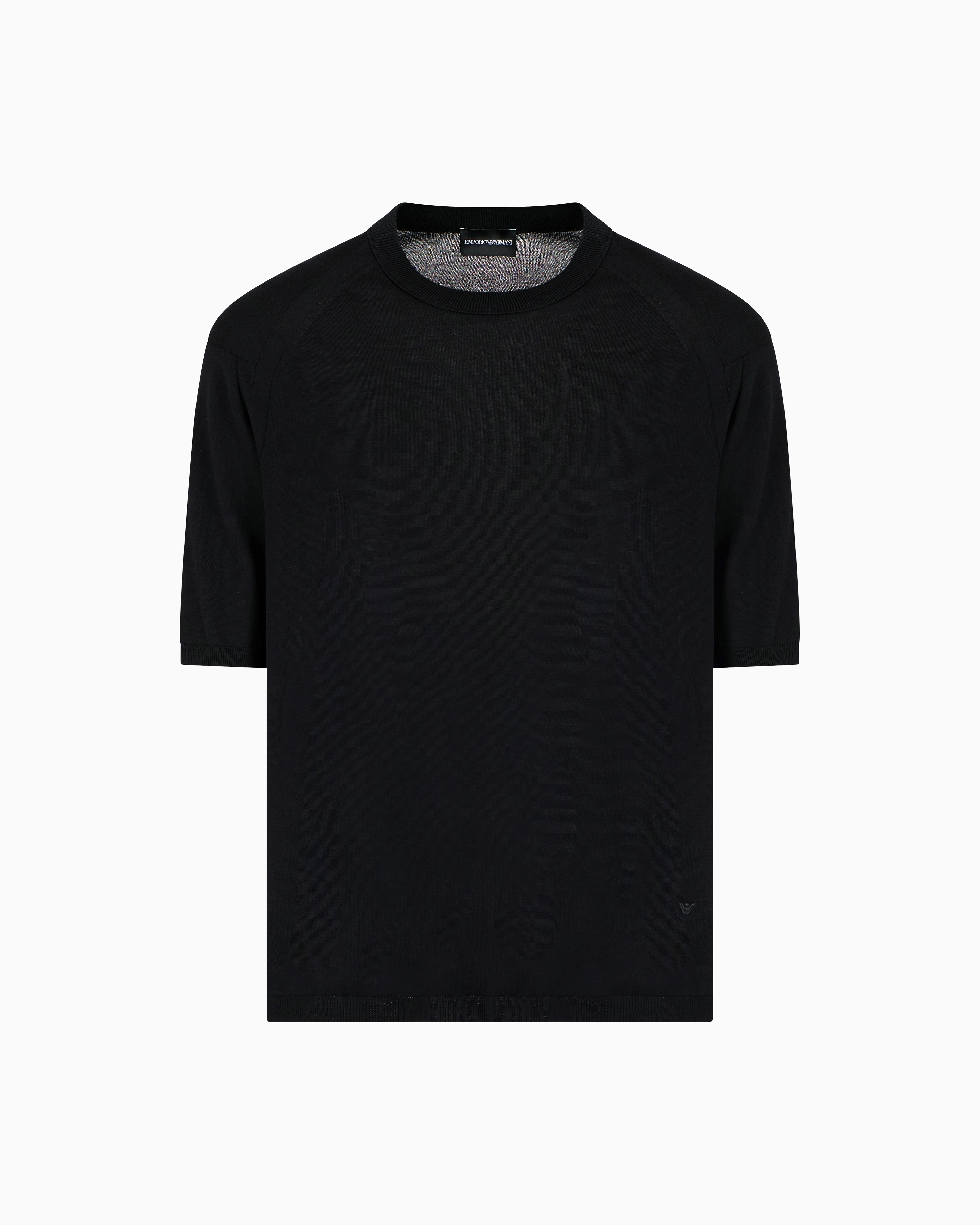 Emporio Armani Asv Lyocell-blend Plain-knit Jumper In Black