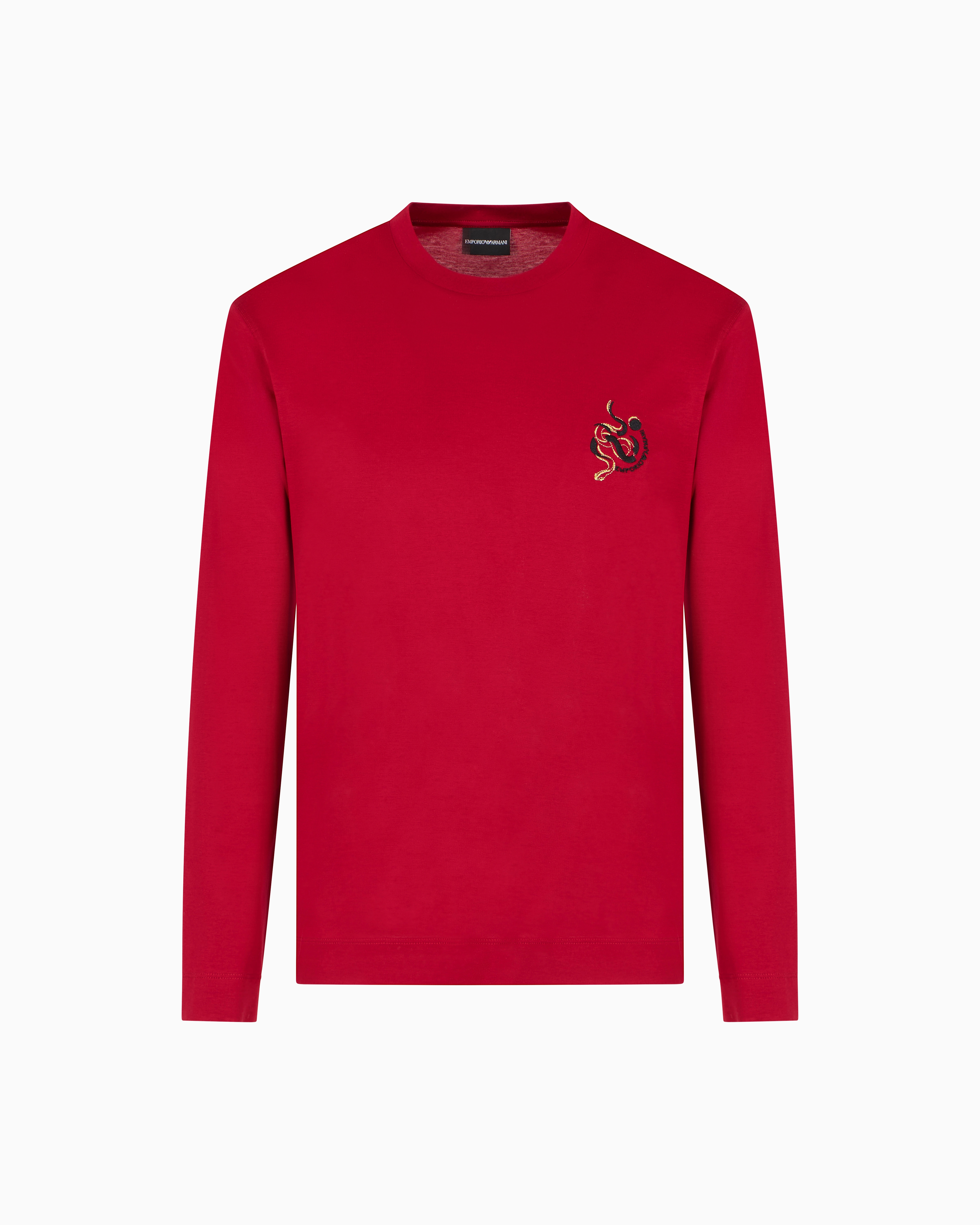 Emporio Armani Asv Lyocell Blend Jersey Jumper With Lunar New Year Embroidery In Red
