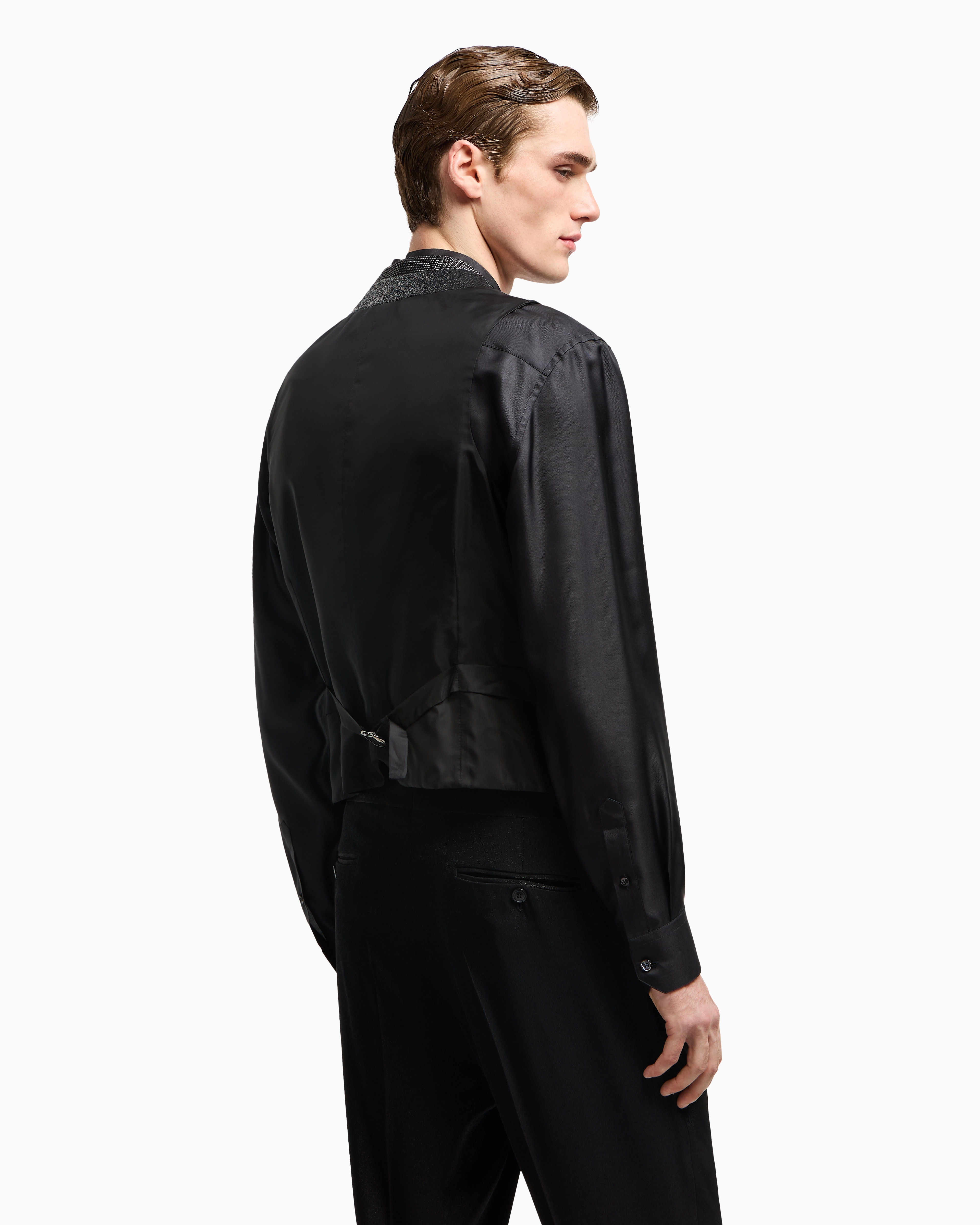 Giorgio Armani Single-breasted Waistcoat In A Viscose Blend With Rhinestones In Black