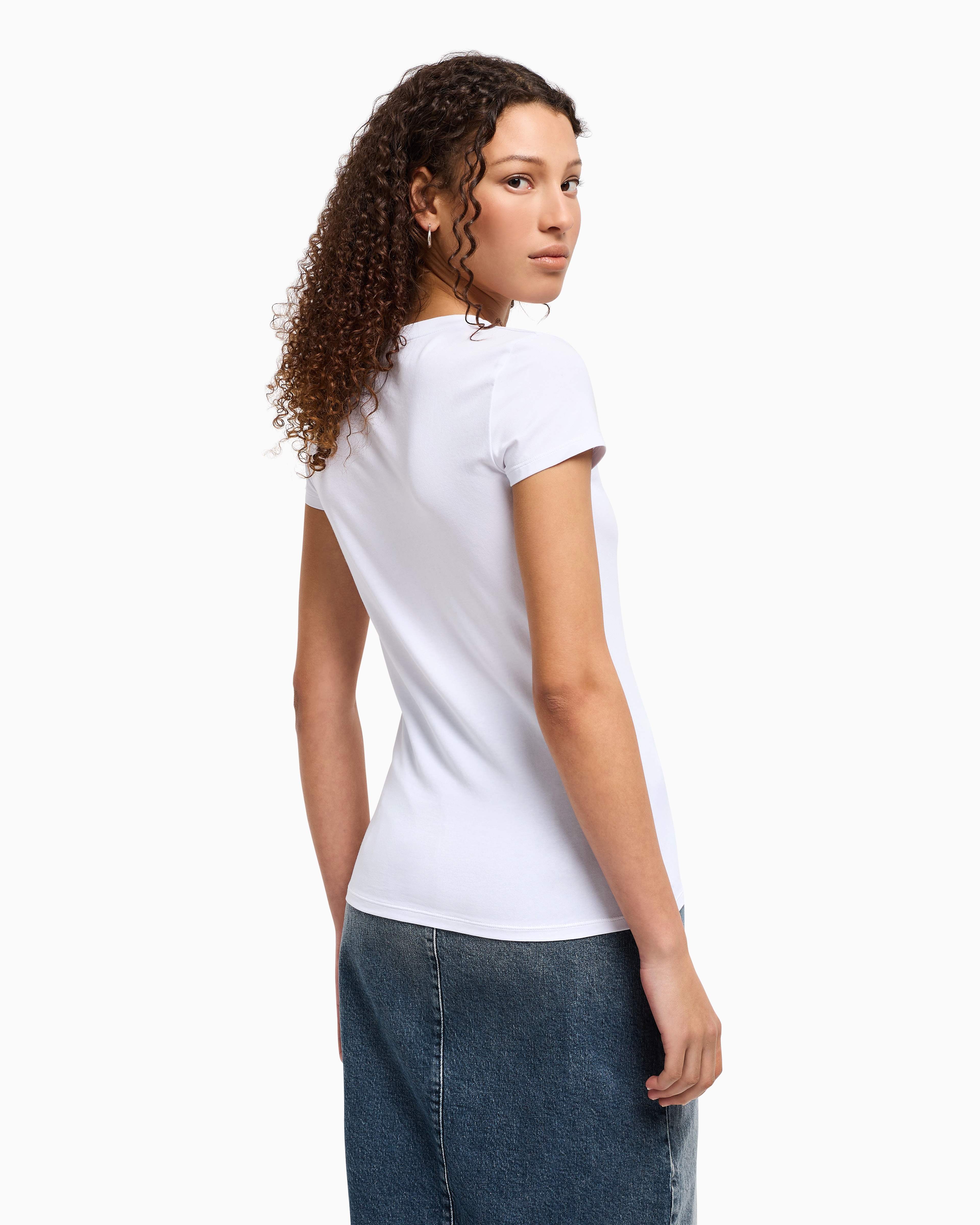 Armani Exchange - Slim fit T-shirt with embroidered logo, Woman, White, Size: