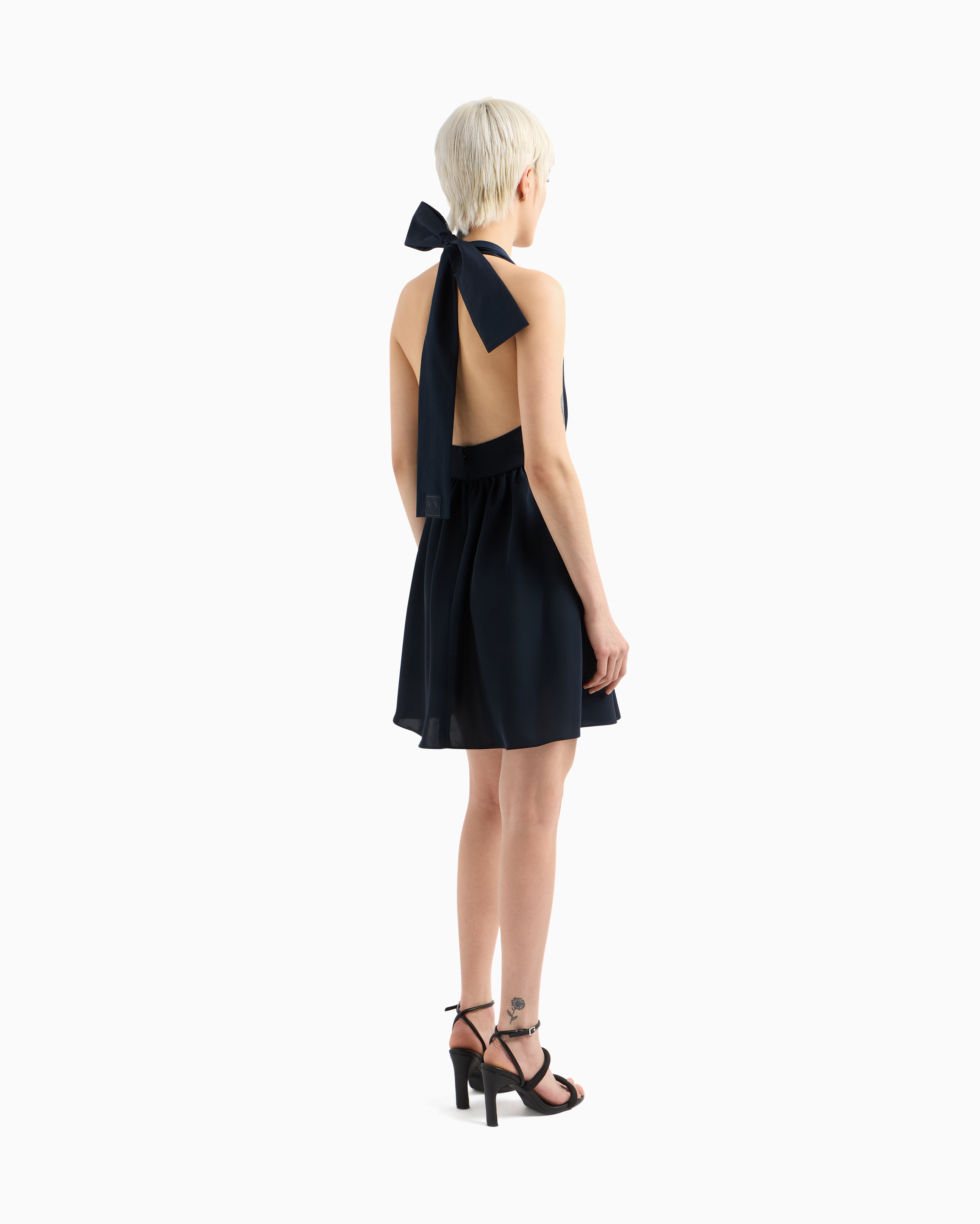Armani Exchange Asv Short Dress With Bow In Navy Blue