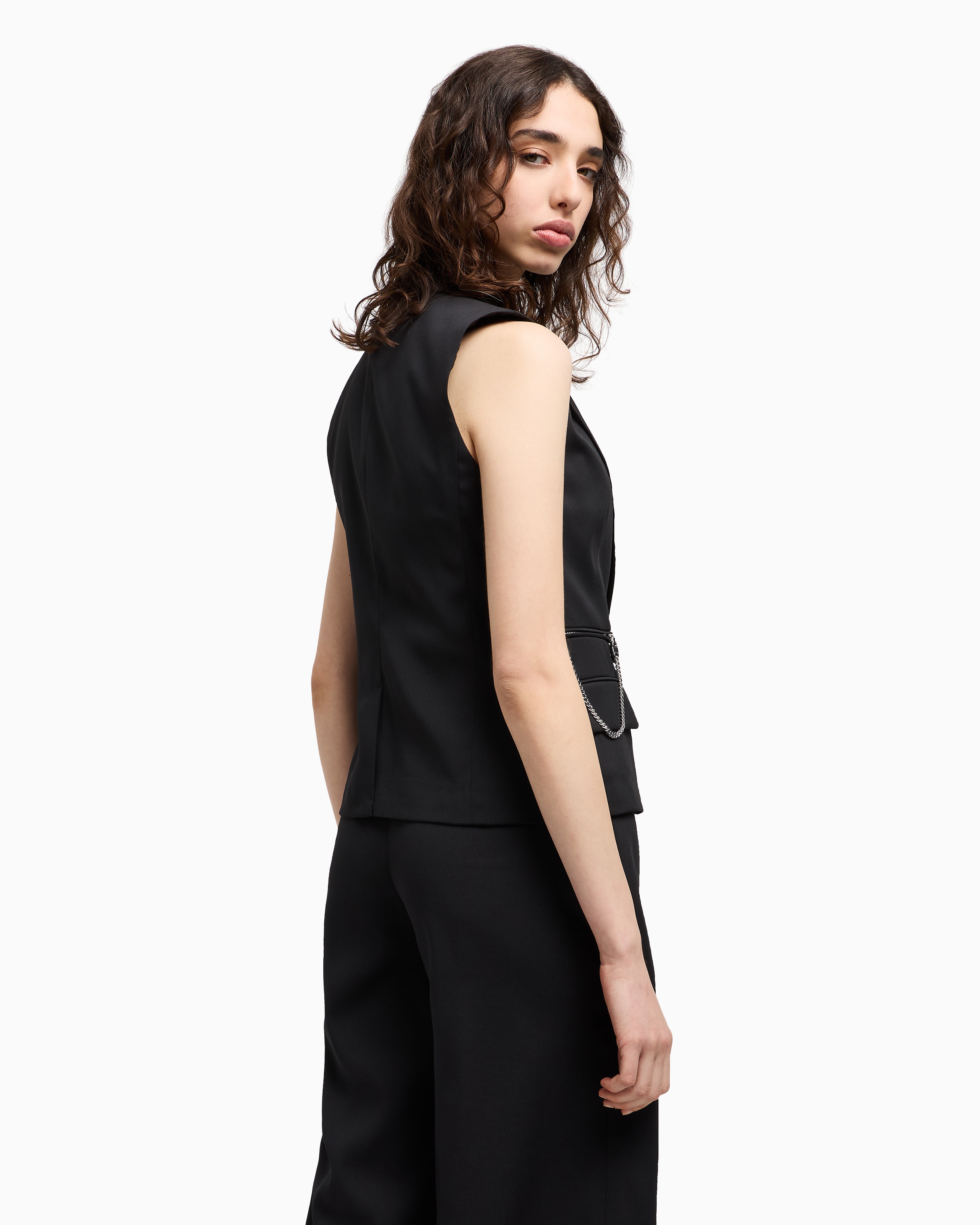 Armani Exchange - Single breasted vest with pendant chain, Woman, Black, Size: 4