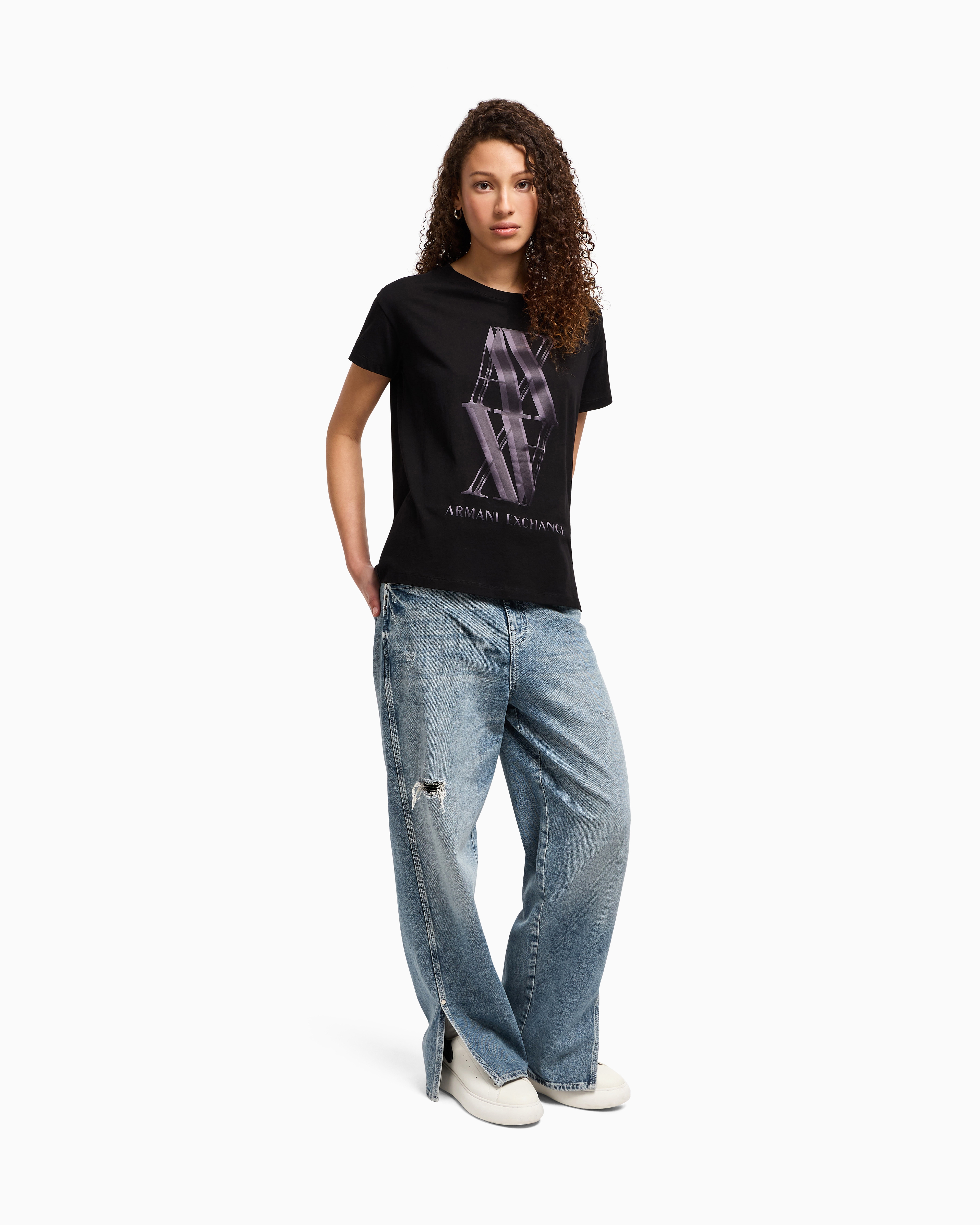 Armani Exchange Relaxed Fit T-shirts In Black