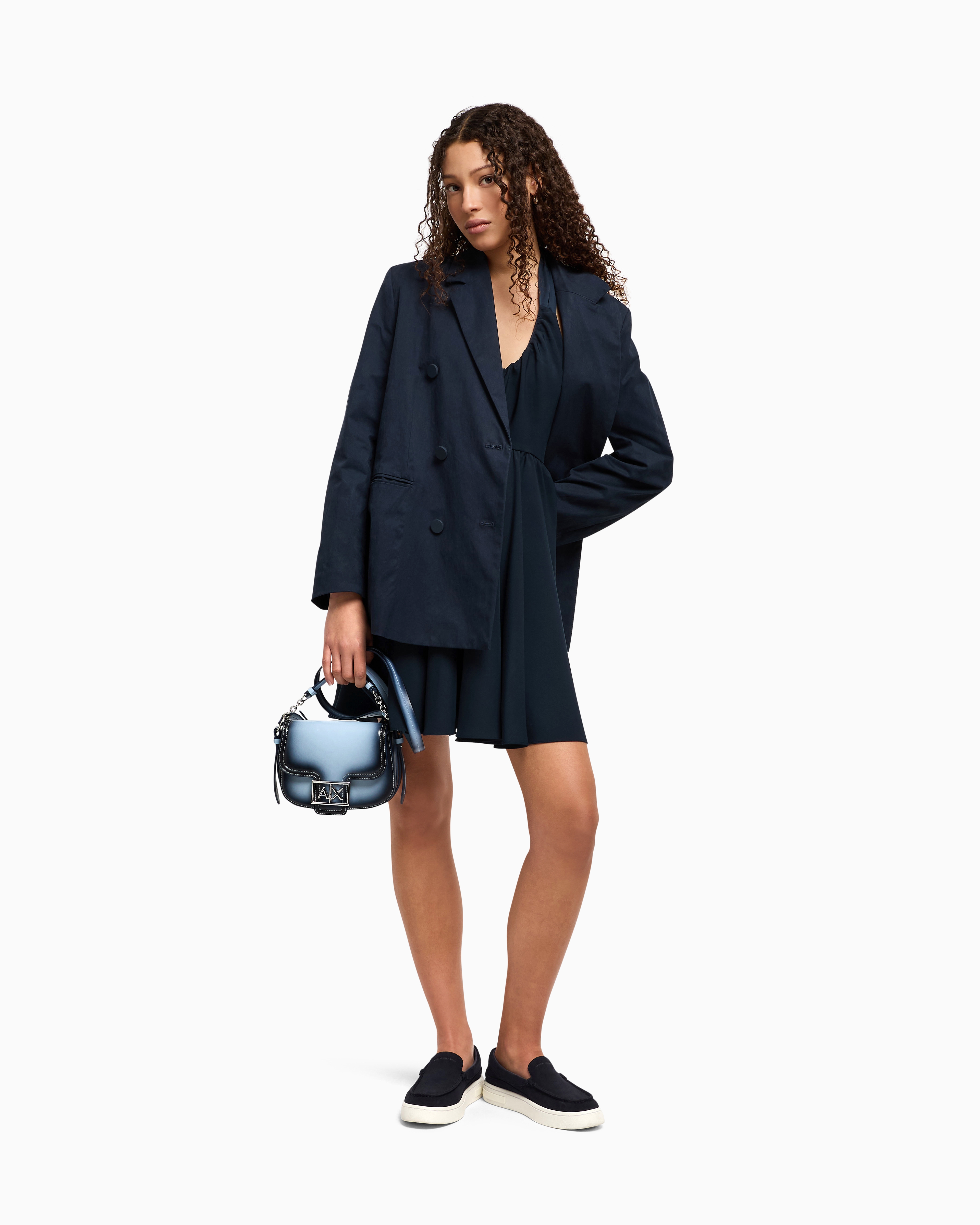 Armani Exchange Asv Short Dress With Bow In Navy Blue