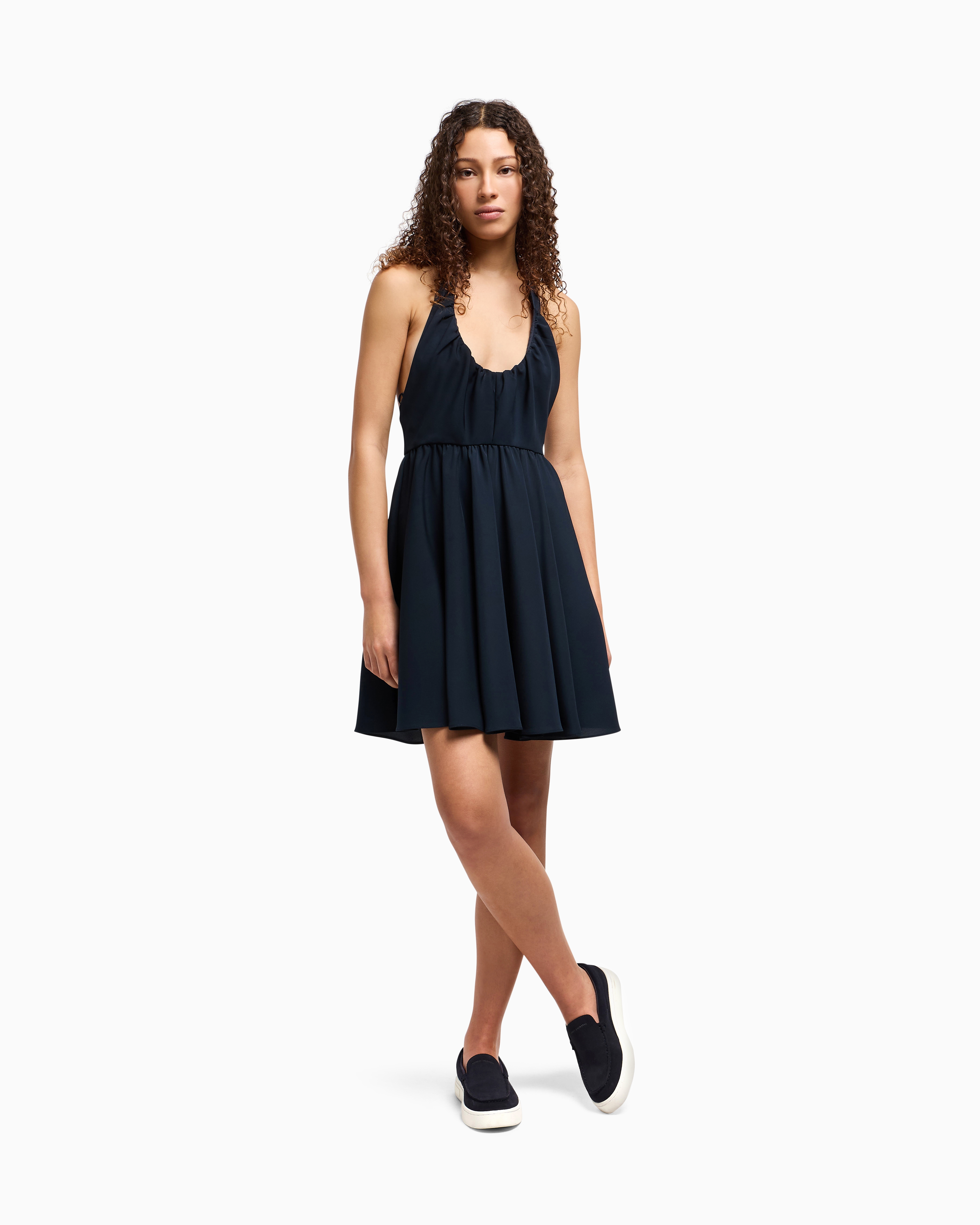 Armani Exchange Asv Short Dress With Bow In Navy Blue