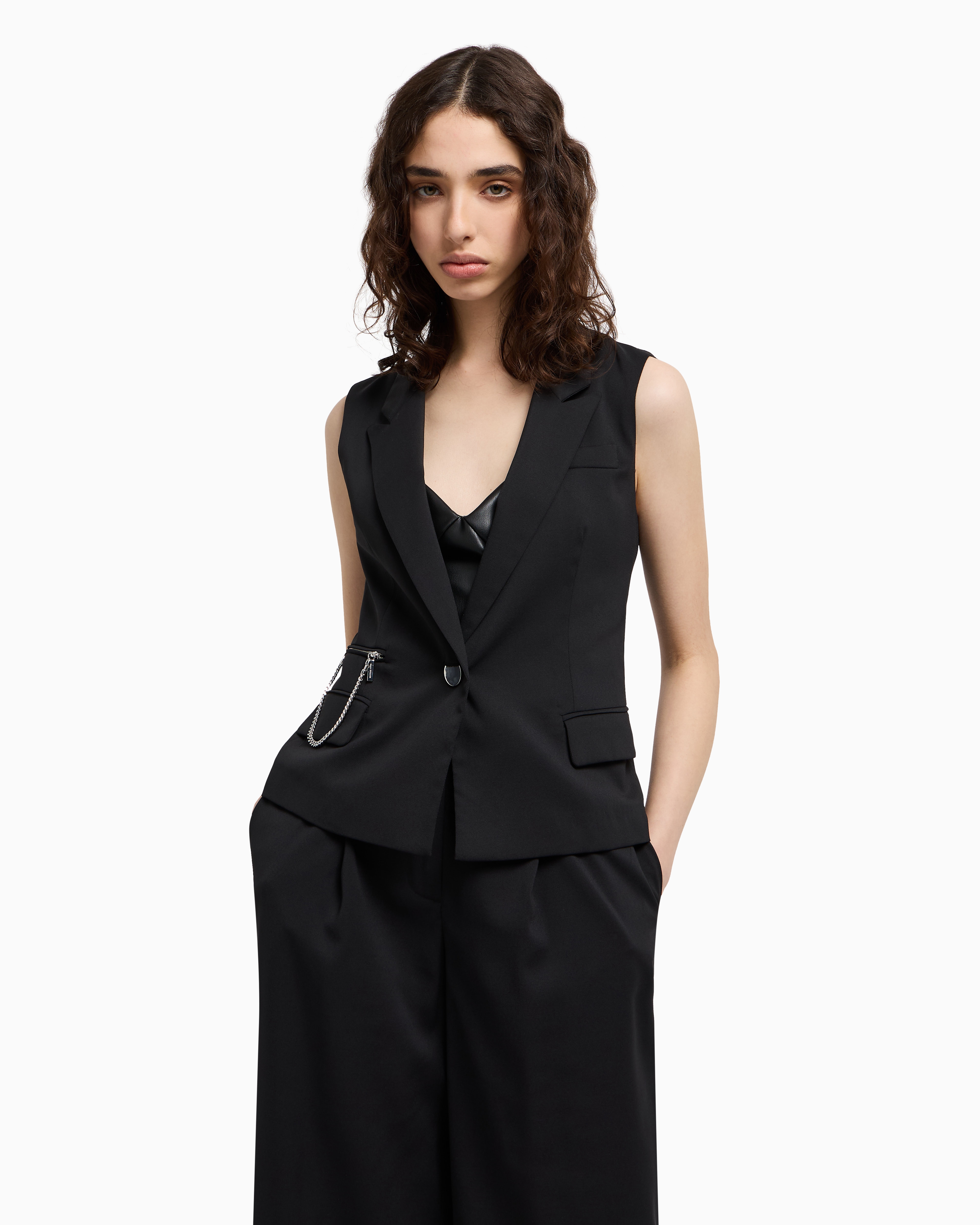 Armani Exchange Single Breasted Vest With Pendant Chain In Black