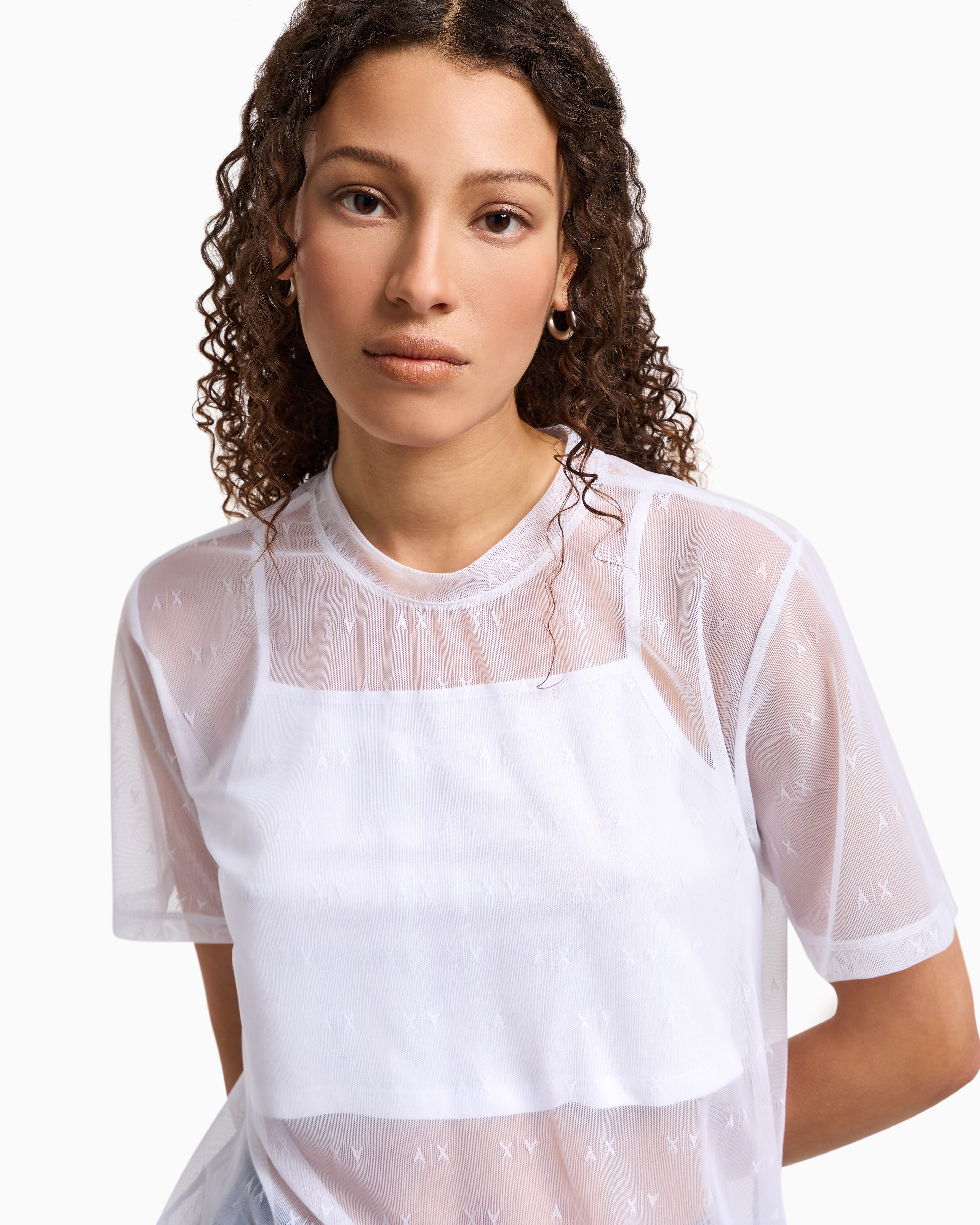 Armani Exchange - Transparent T-shirt with top, Woman, White, Size: