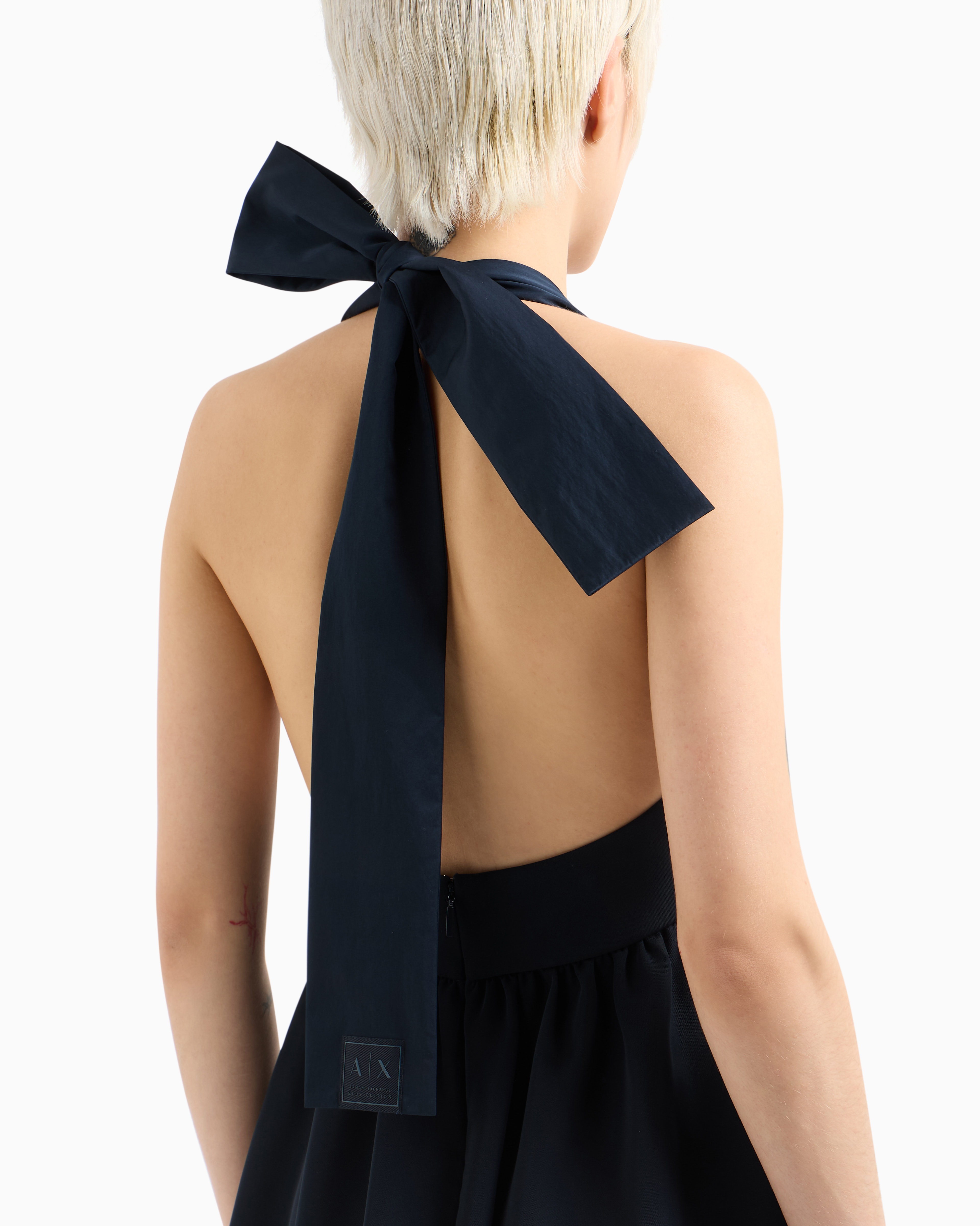 Armani Exchange Asv Short Dress With Bow In Navy Blue