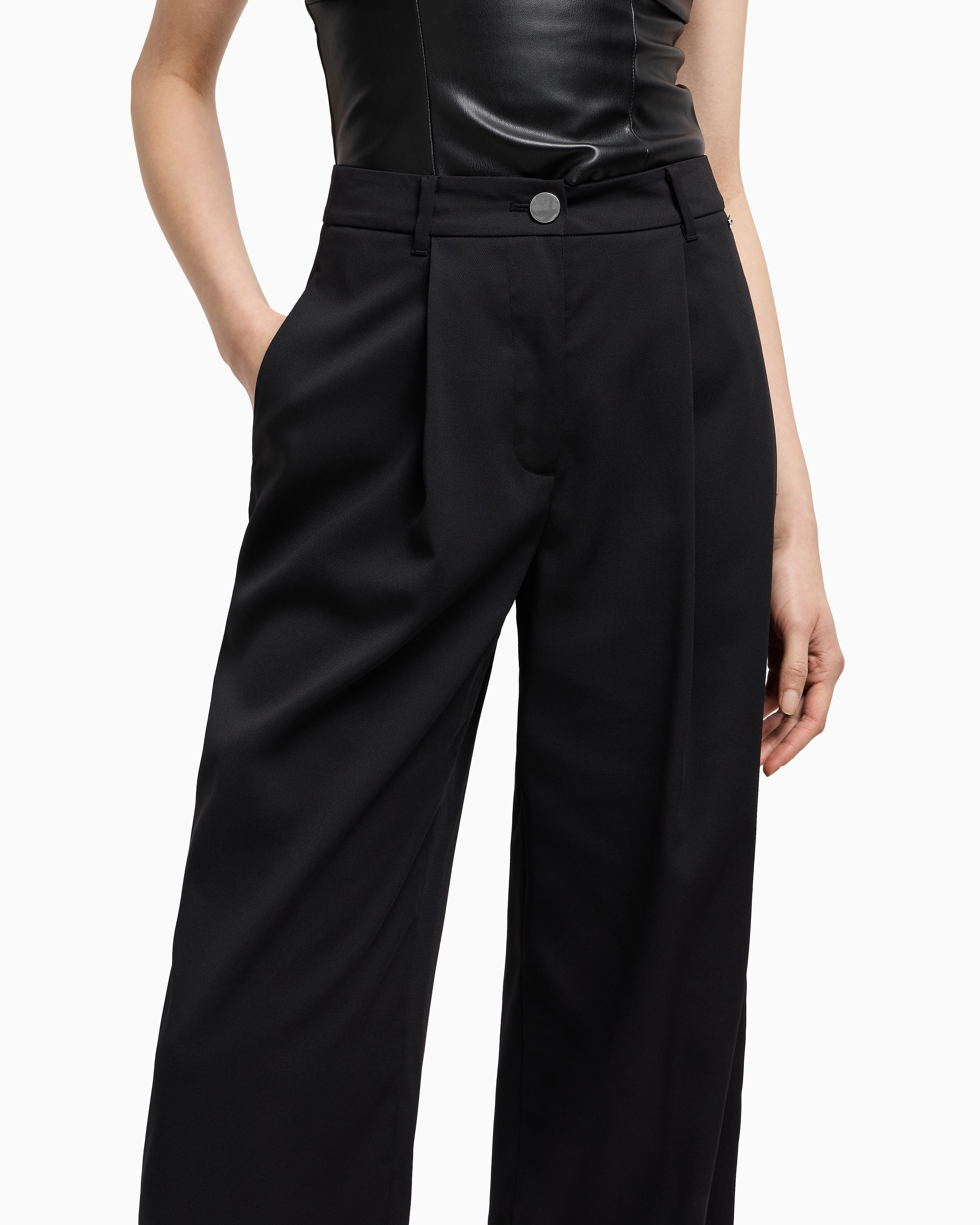 Armani Exchange - ASV Wide Leg Pants with Pleats, Woman, Black, Size: