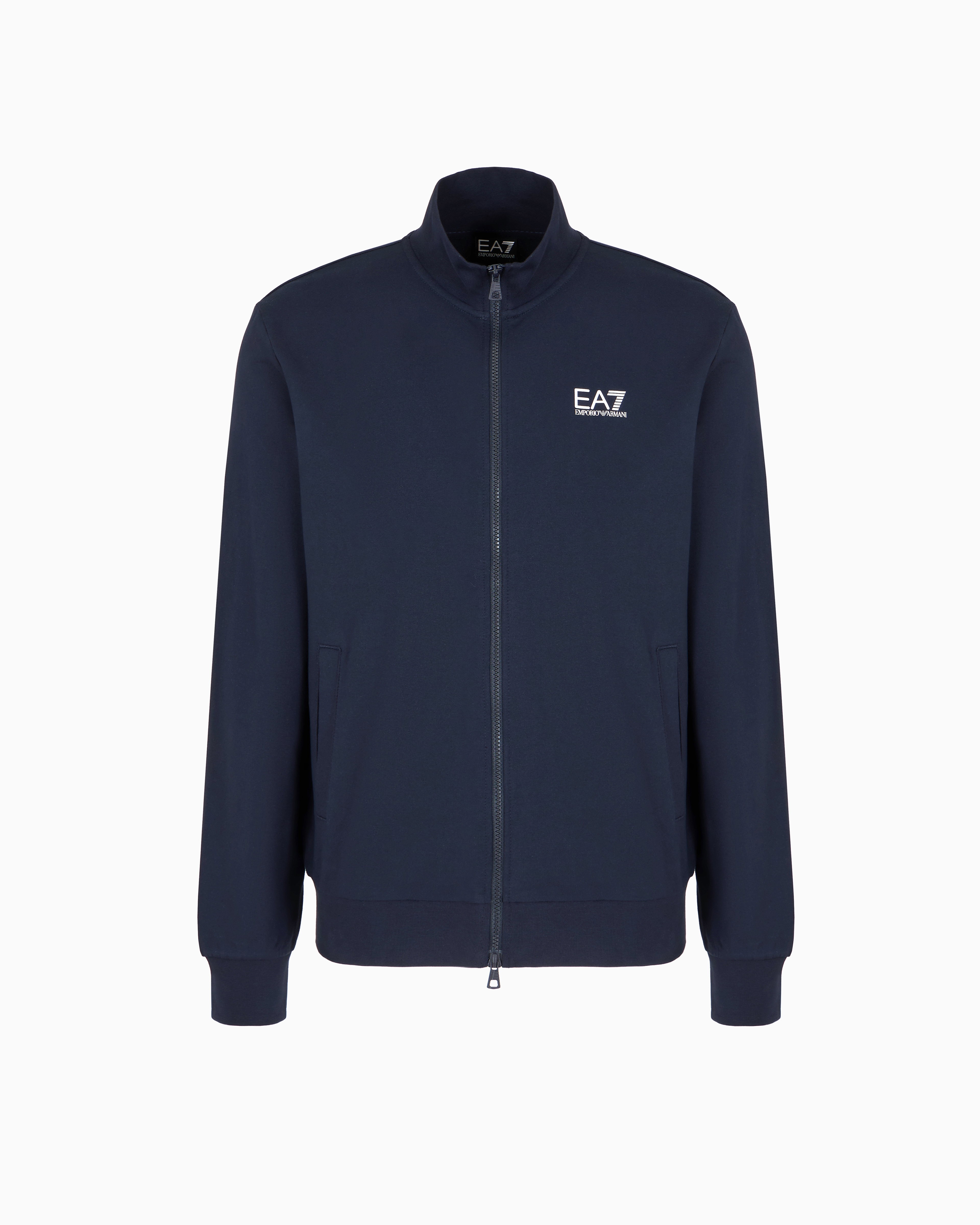Ea7 Core Identity Cotton Zip-up Sweatshirt In Blue