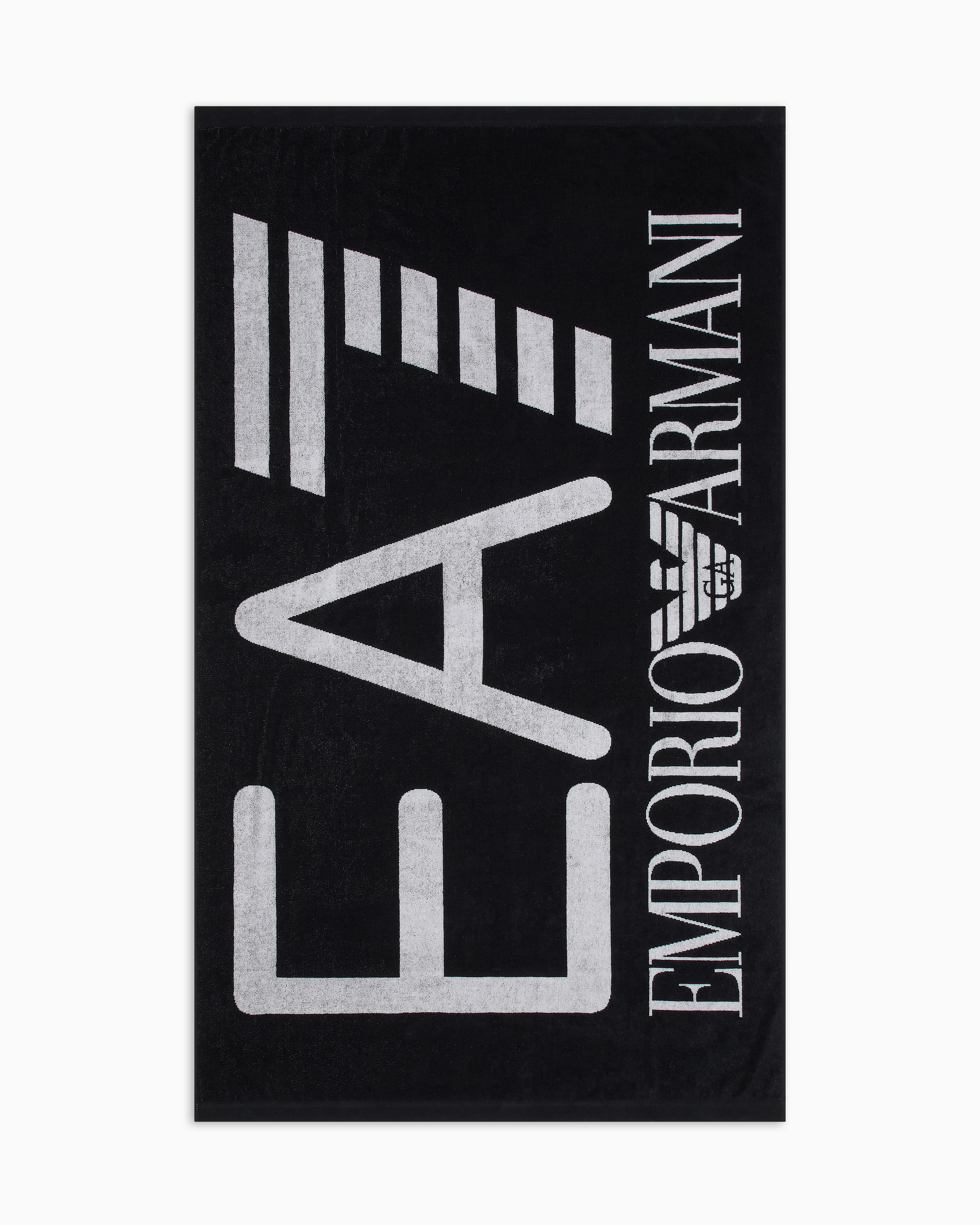 Ea7 Beach Towel In Absorbent Terry Cotton In Black
