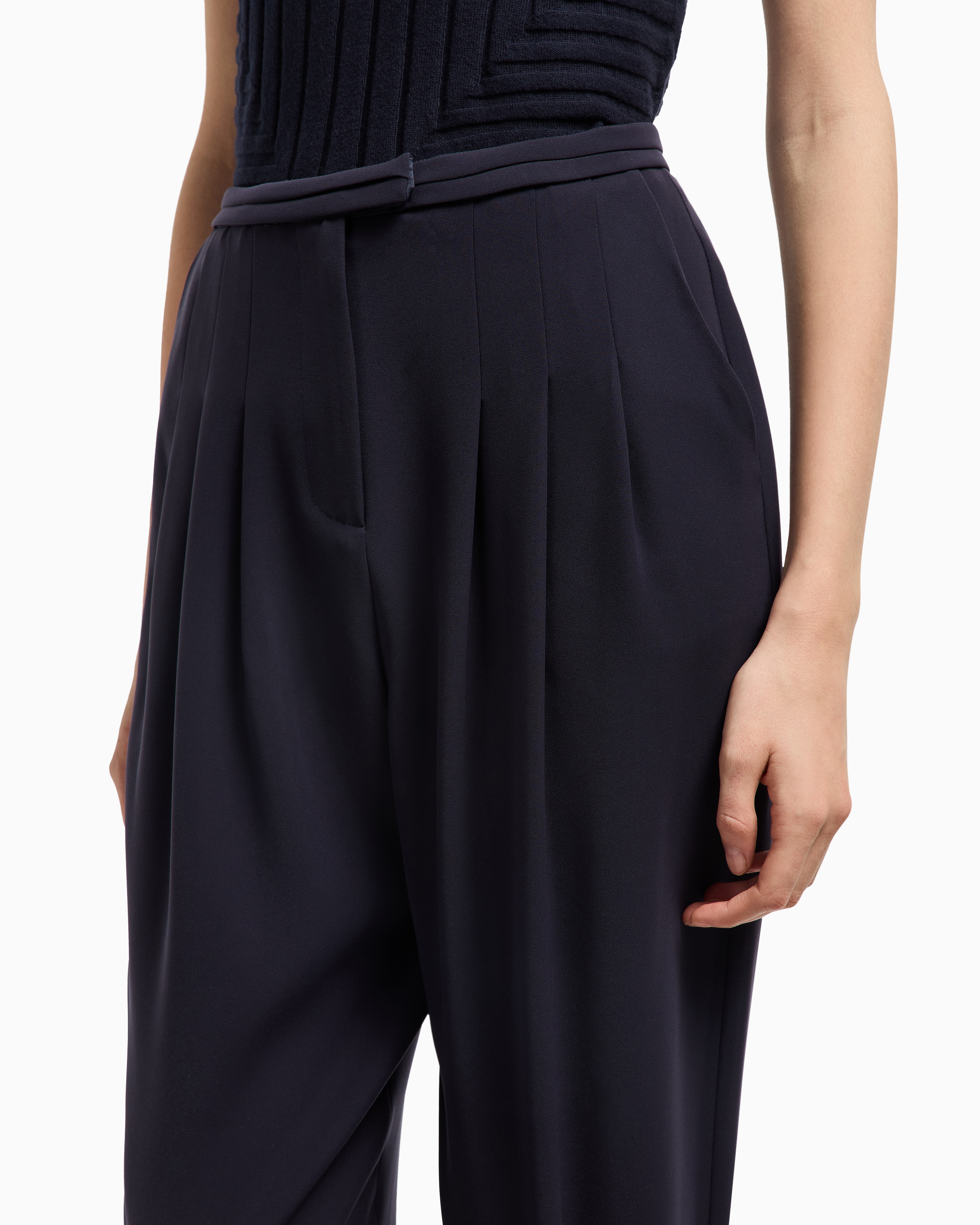 Emporio Armani - Darted trousers technical cady, Woman, Navy Blue, Size: