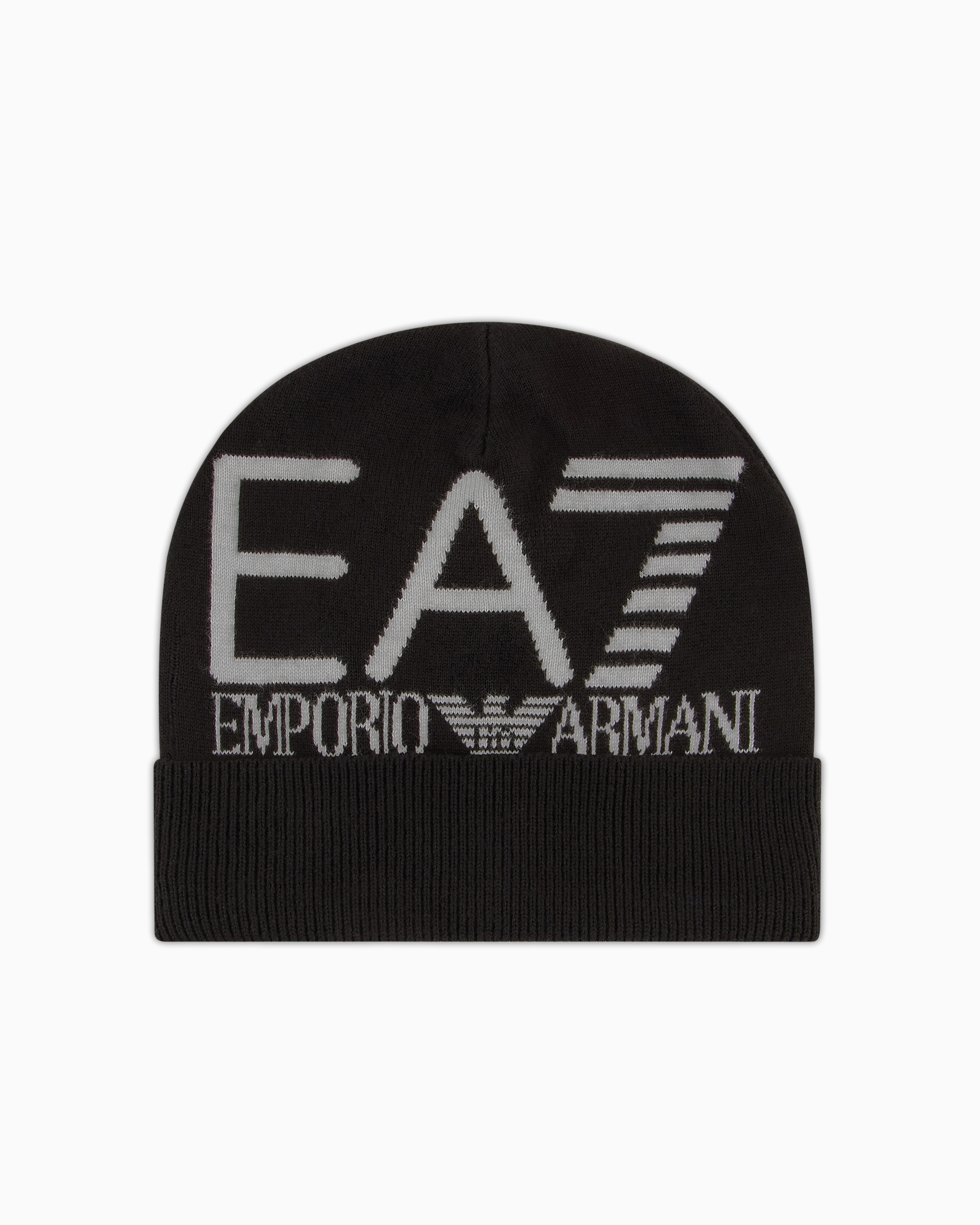 Ea7 Visibility Beanie With Oversized Logo In Black