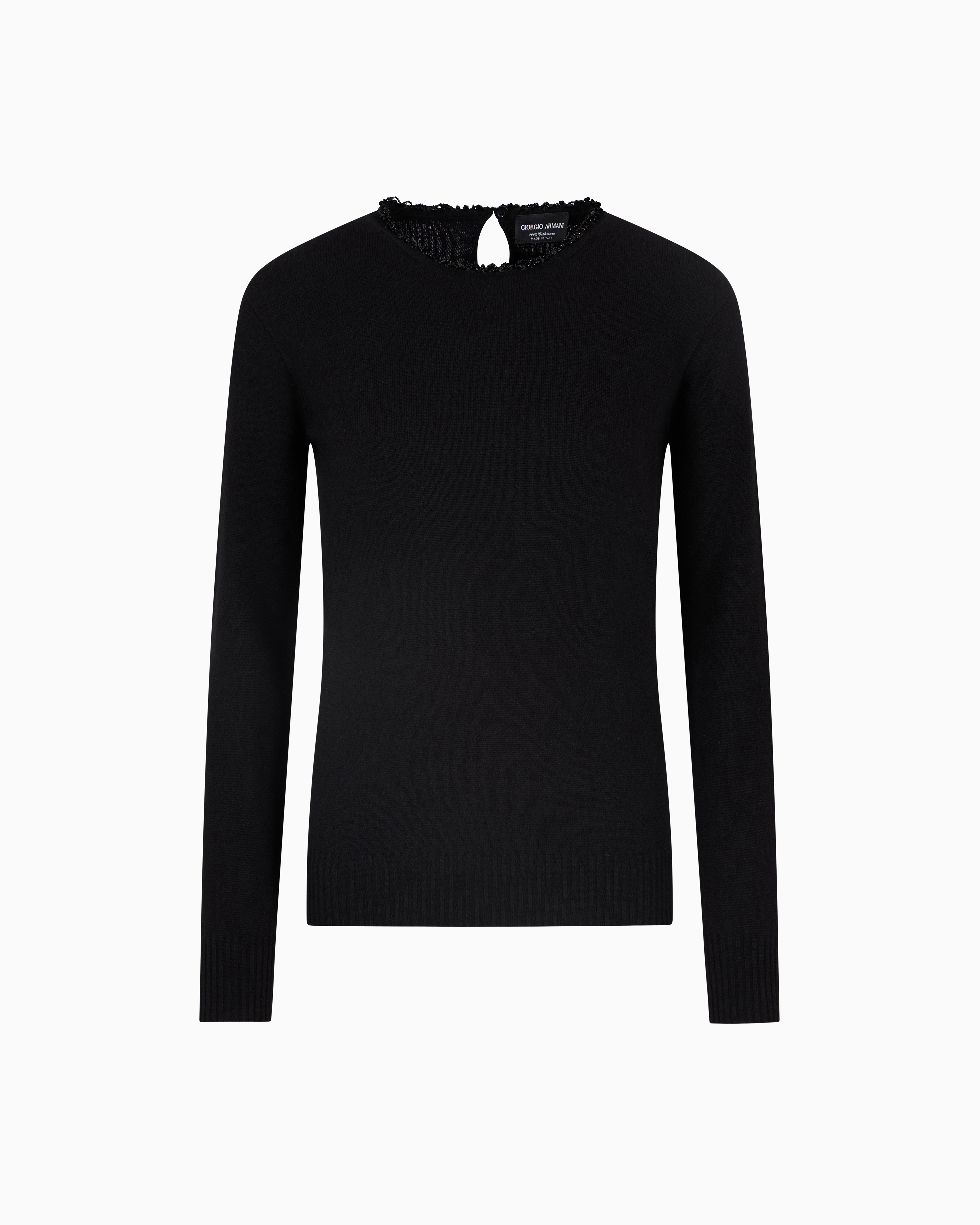 Giorgio Armani Cashmere Crew-neck Jumper With Embroidery In Black