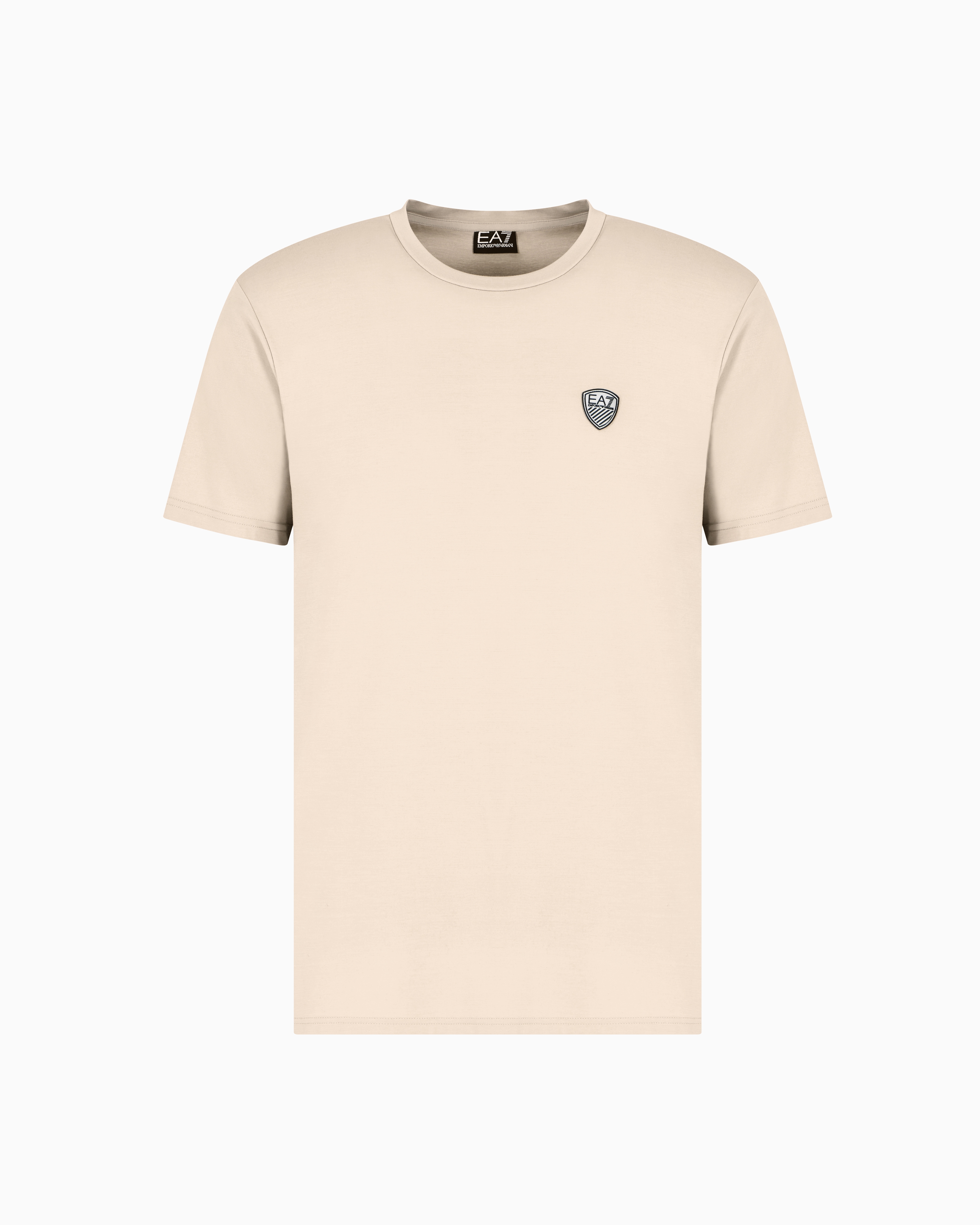Ea7 Premium Shield Stretch Viscose-blend Crew-neck T-shirt In Beige