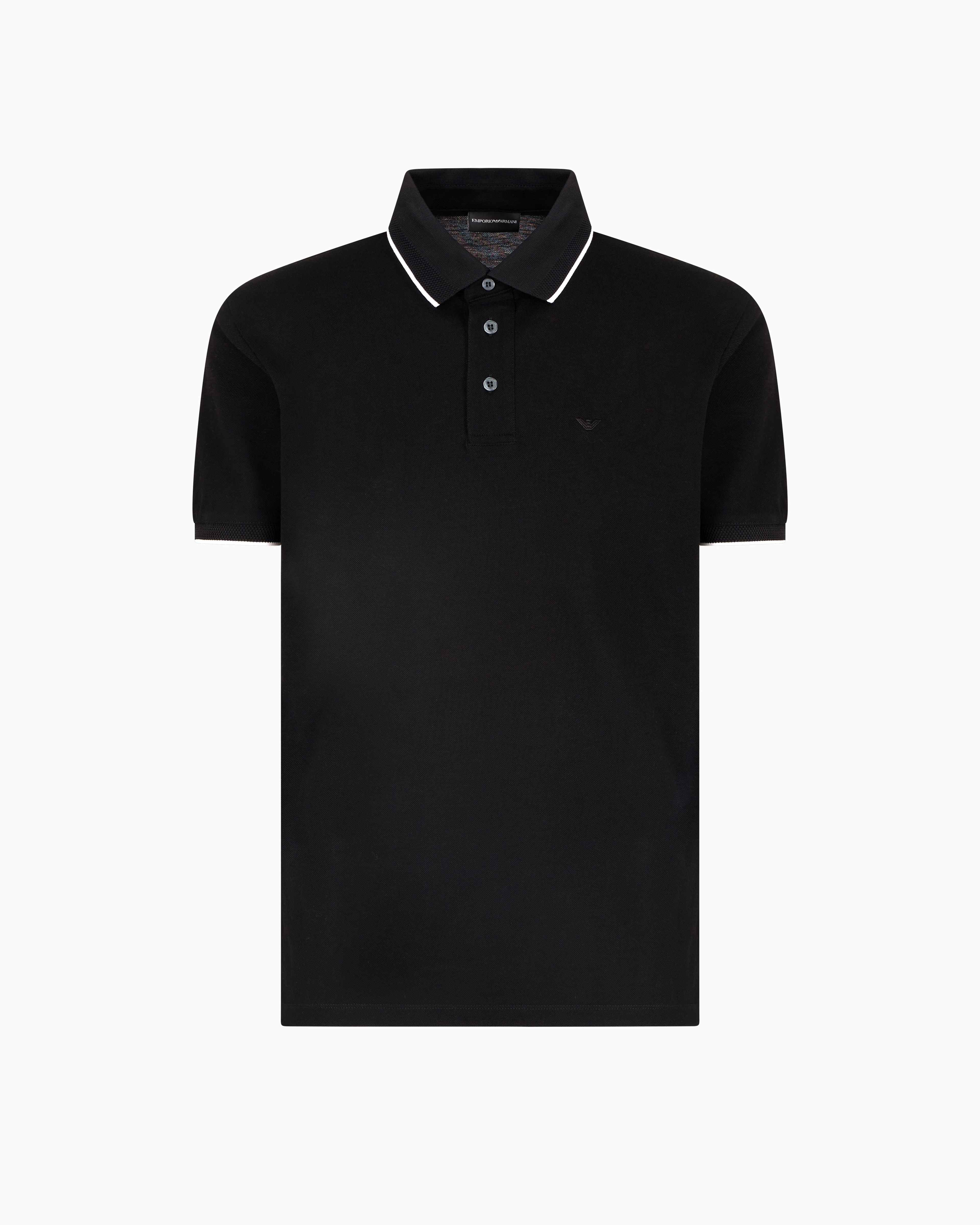 Emporio Armani Eagle Embroidery Piquet Polo Shirt In Black