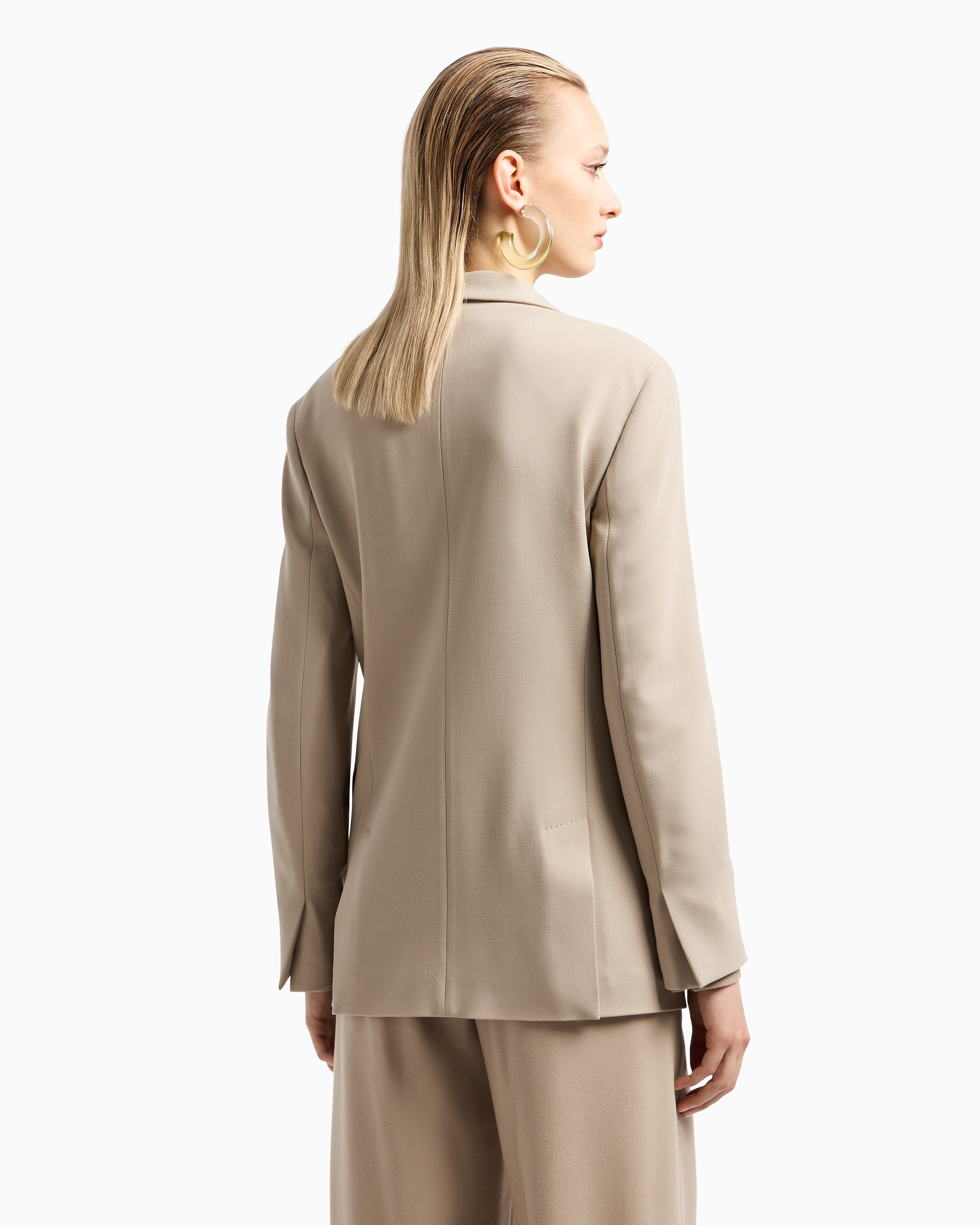 Giorgio Armani Single-breasted Jacket In Stretch Wool Barathea In Beige