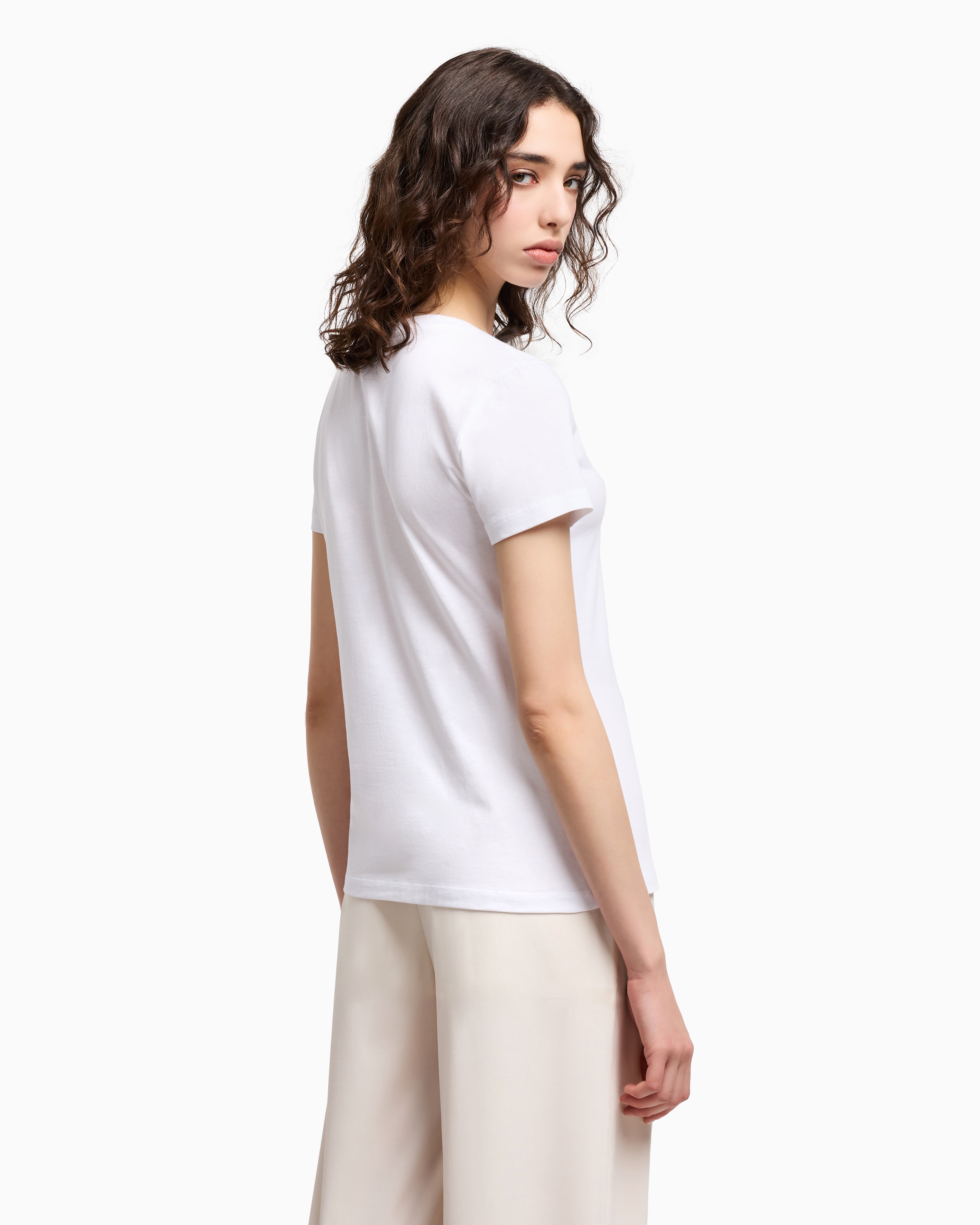 Tシャツ・カットソー EMPORIO ARMANI Woman T-Shirt White EW001521AF12571 U0002 Slim fit T-shirt with central logo | Armani Exchange