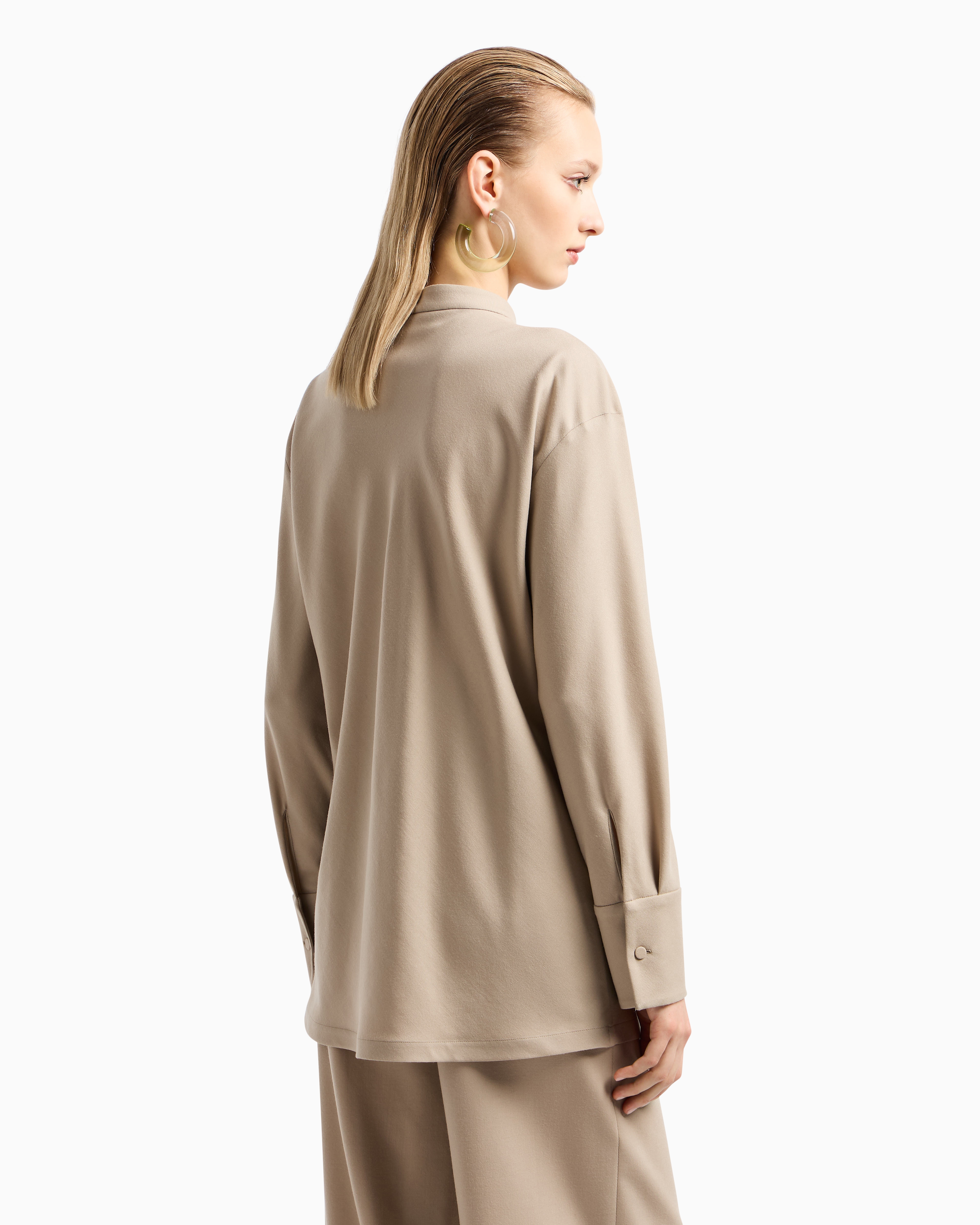 Giorgio Armani Long-sleeved Fluid Wool Shirt In Neutral
