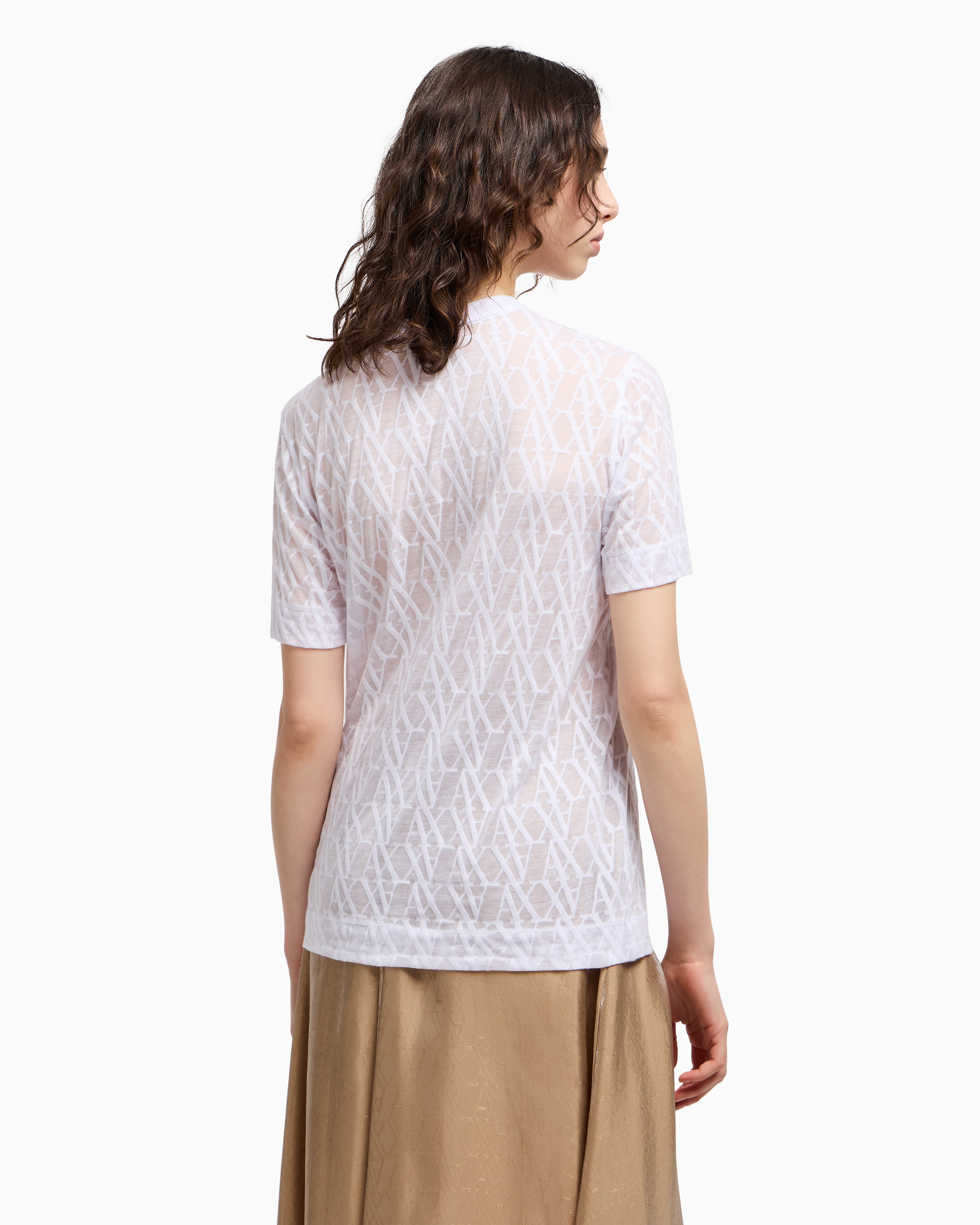Armani Exchange - Regular fit t-shirt with allover logo, Woman, White, Size: