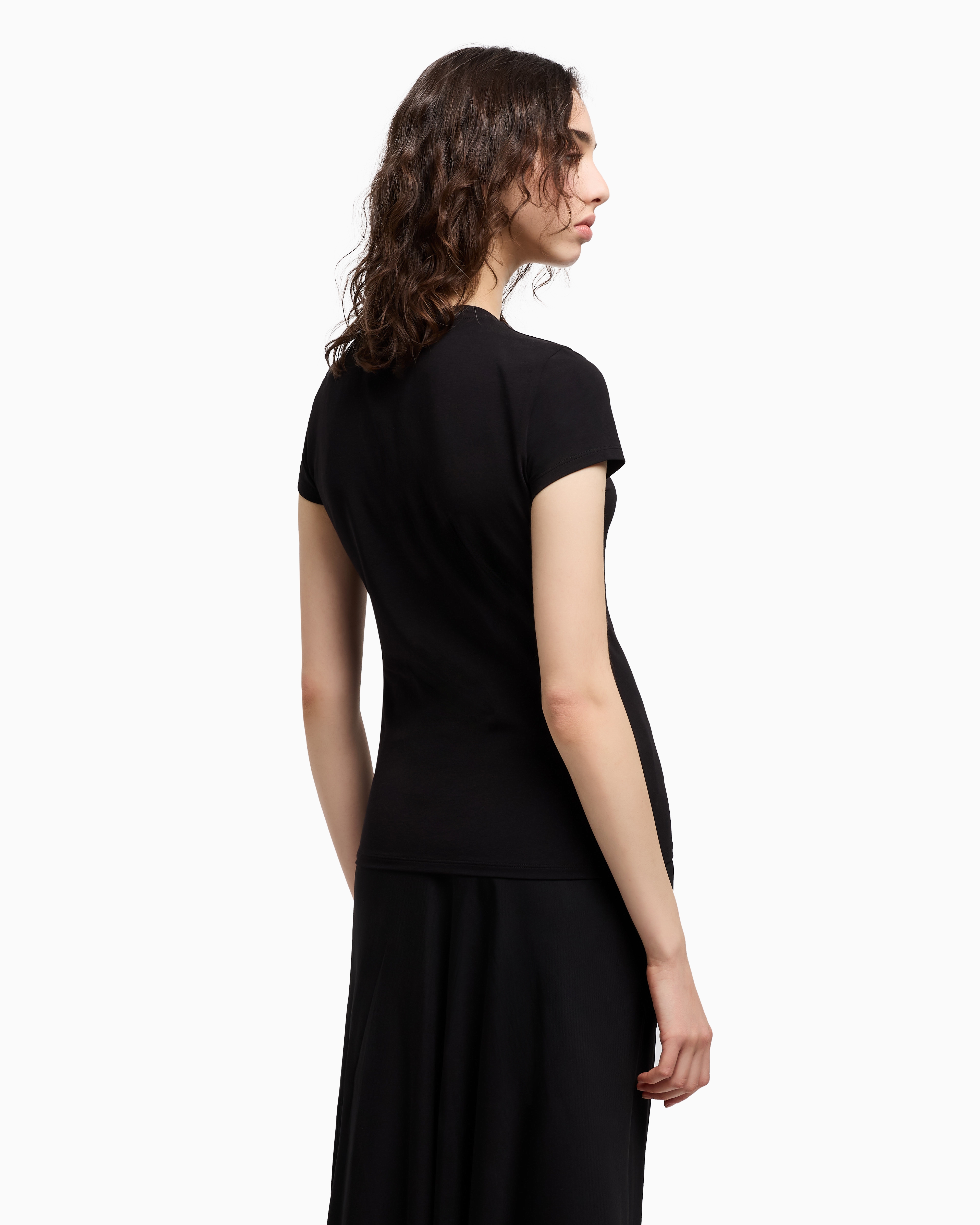 Armani Exchange - Slim fit T-shirt with embroidered logo, Woman, Black, Size: