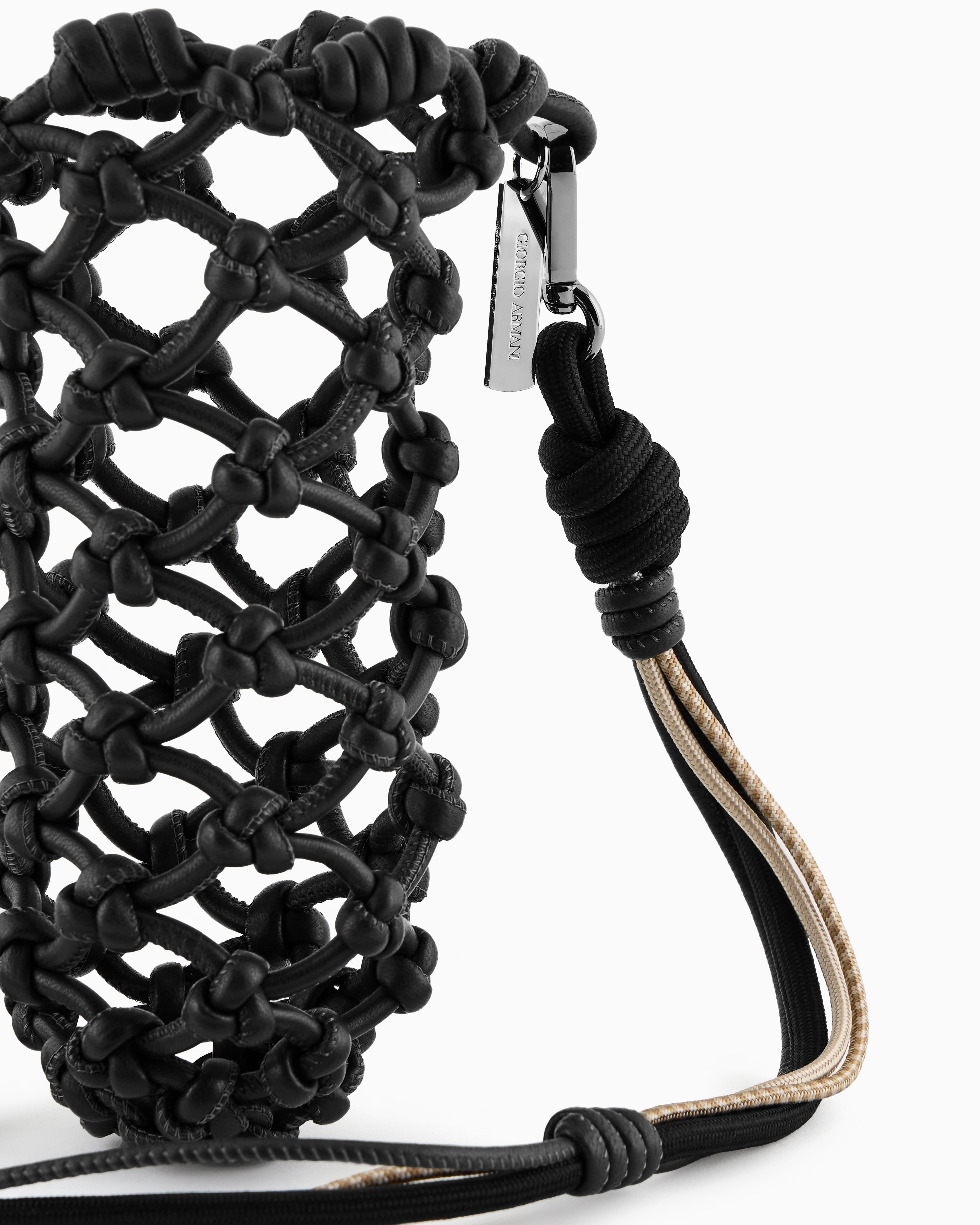 Giorgio Armani Braided Nappa Leather Bottle Holder In Green
