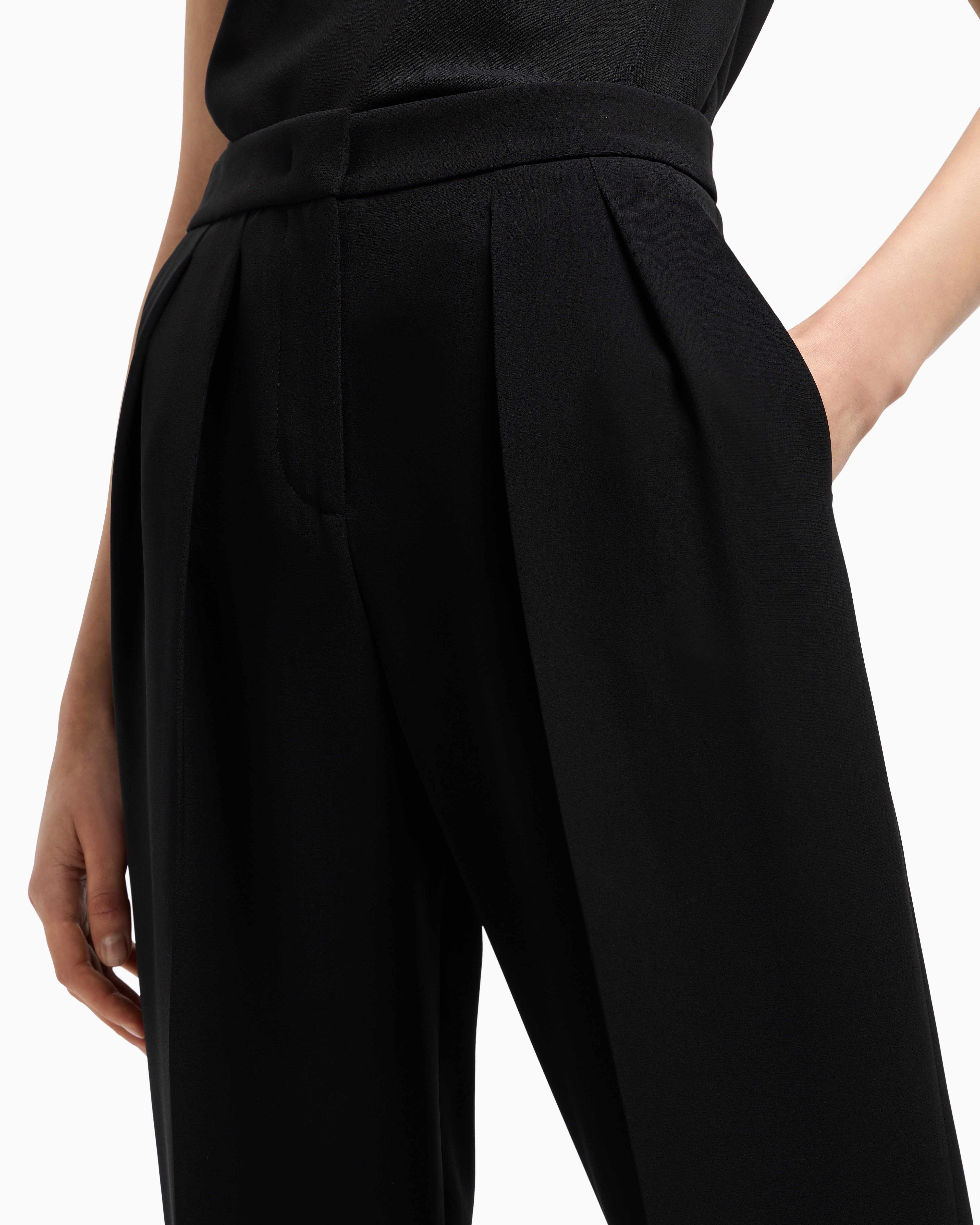 Giorgio Armani Silk Cady Trousers With Pleats In Black