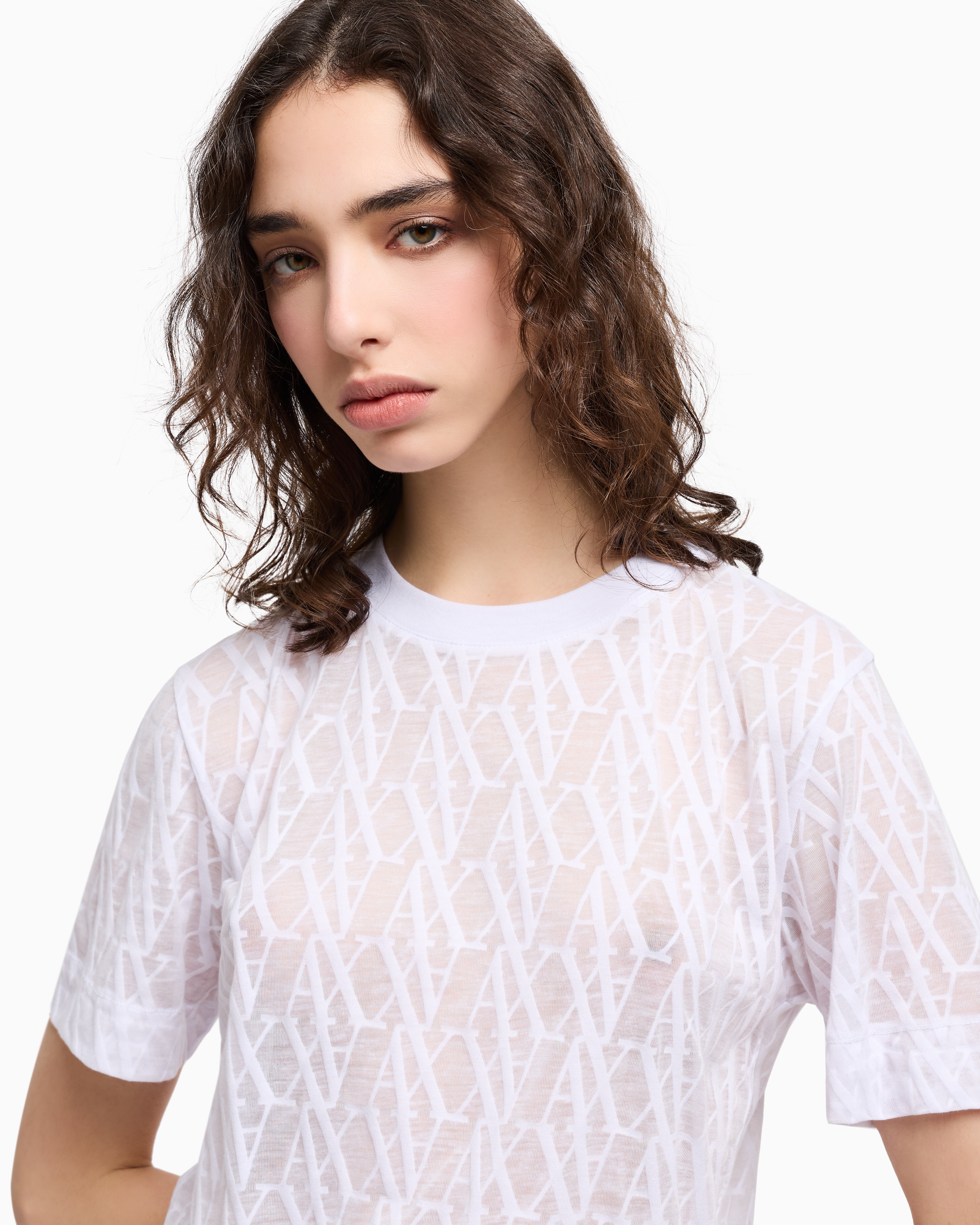 Armani Exchange - Regular fit t-shirt with allover logo, Woman, White, Size:
