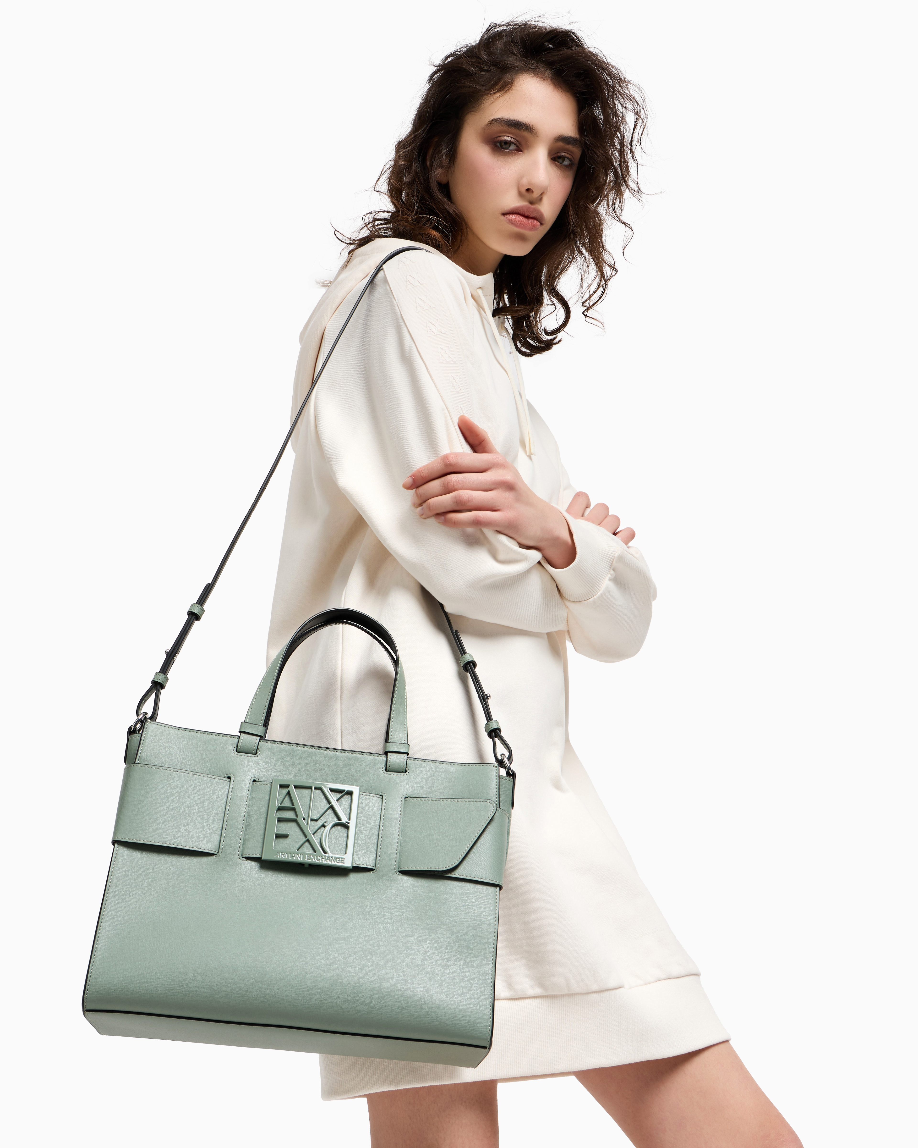 Large tote bag with double handles and shoulder strap