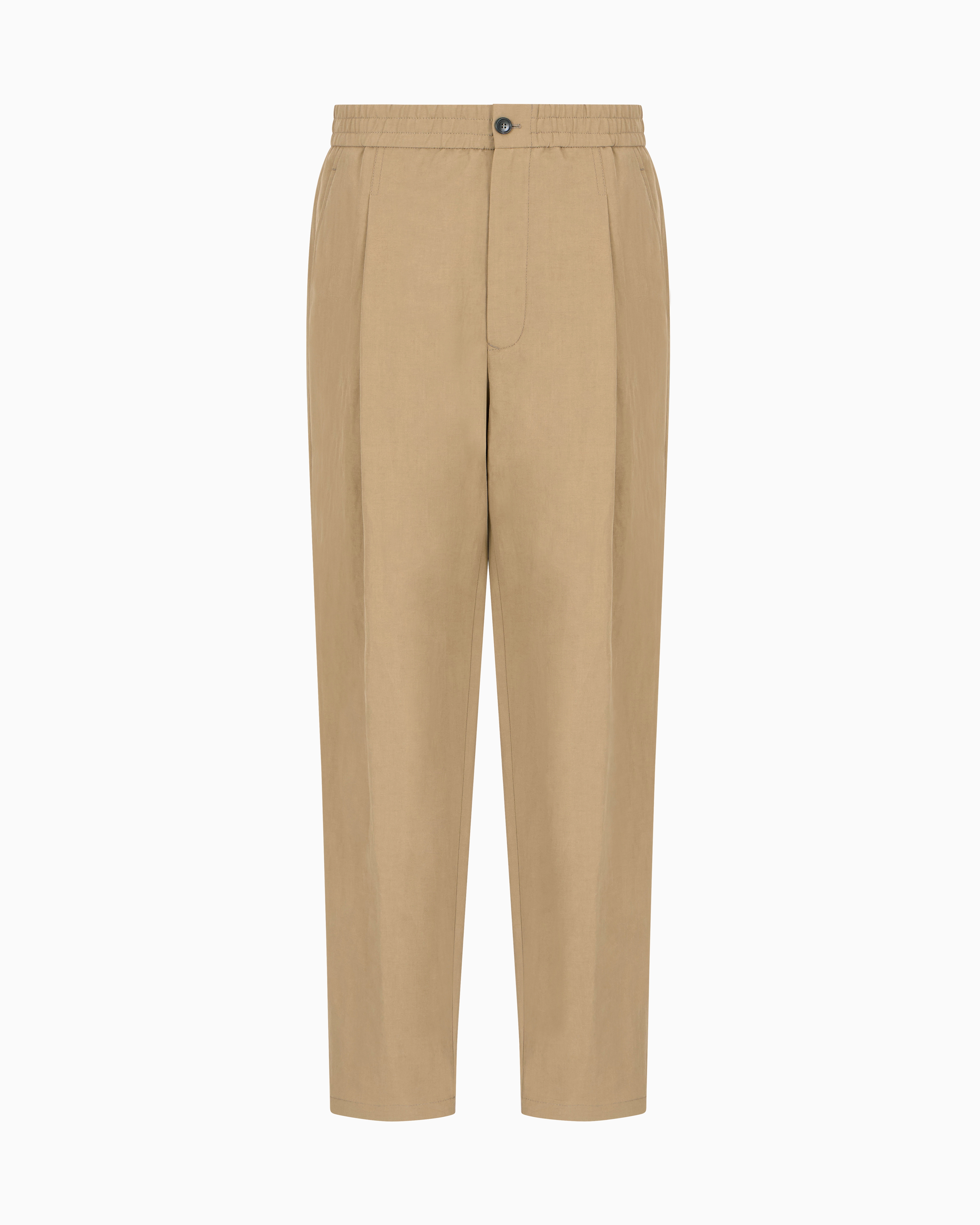 Giorgio Armani Single-pleat Cotton And Linen Trousers In Beige