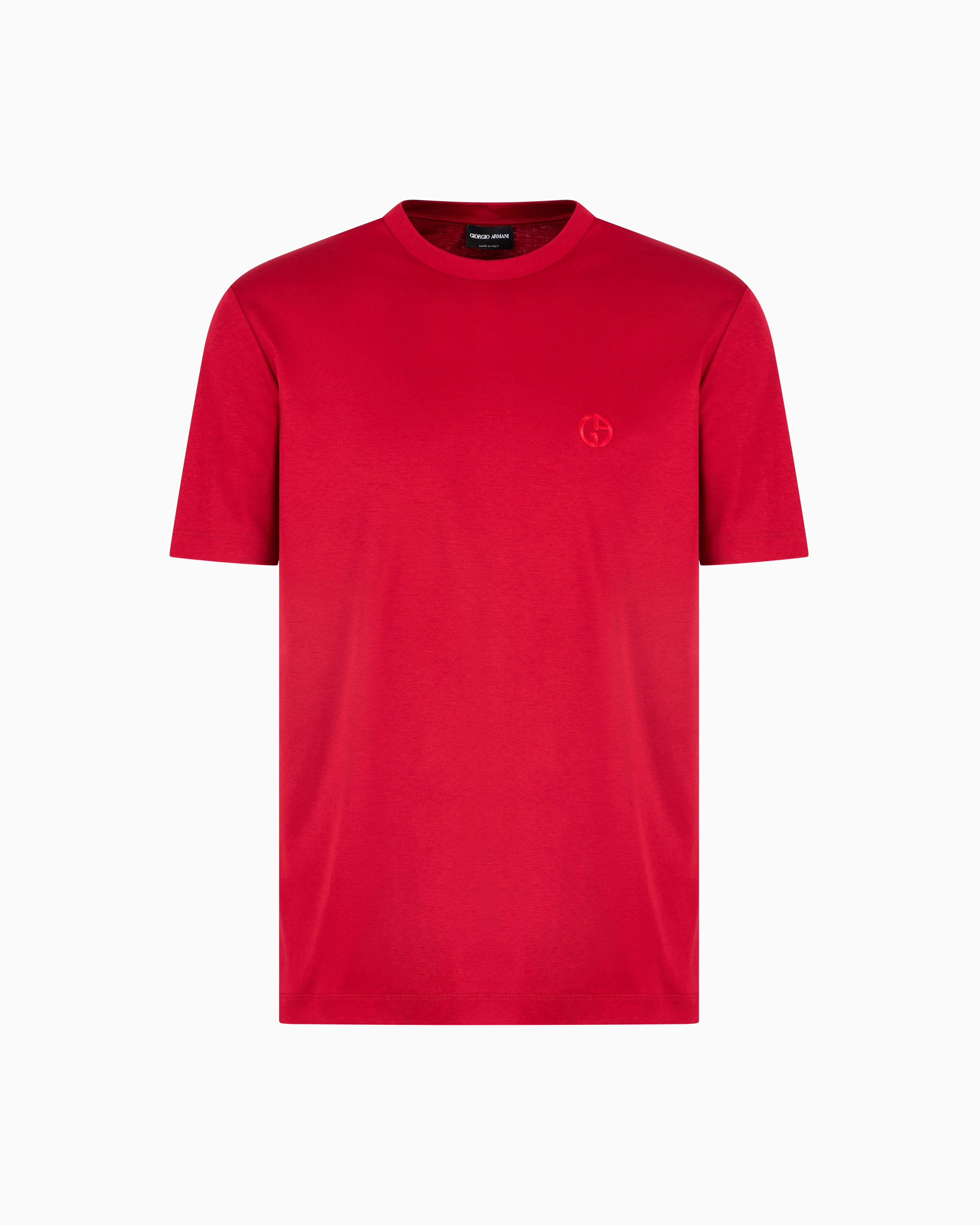 Giorgio Armani Cotton-interlock T-shirt With Embroidered Logo In Red