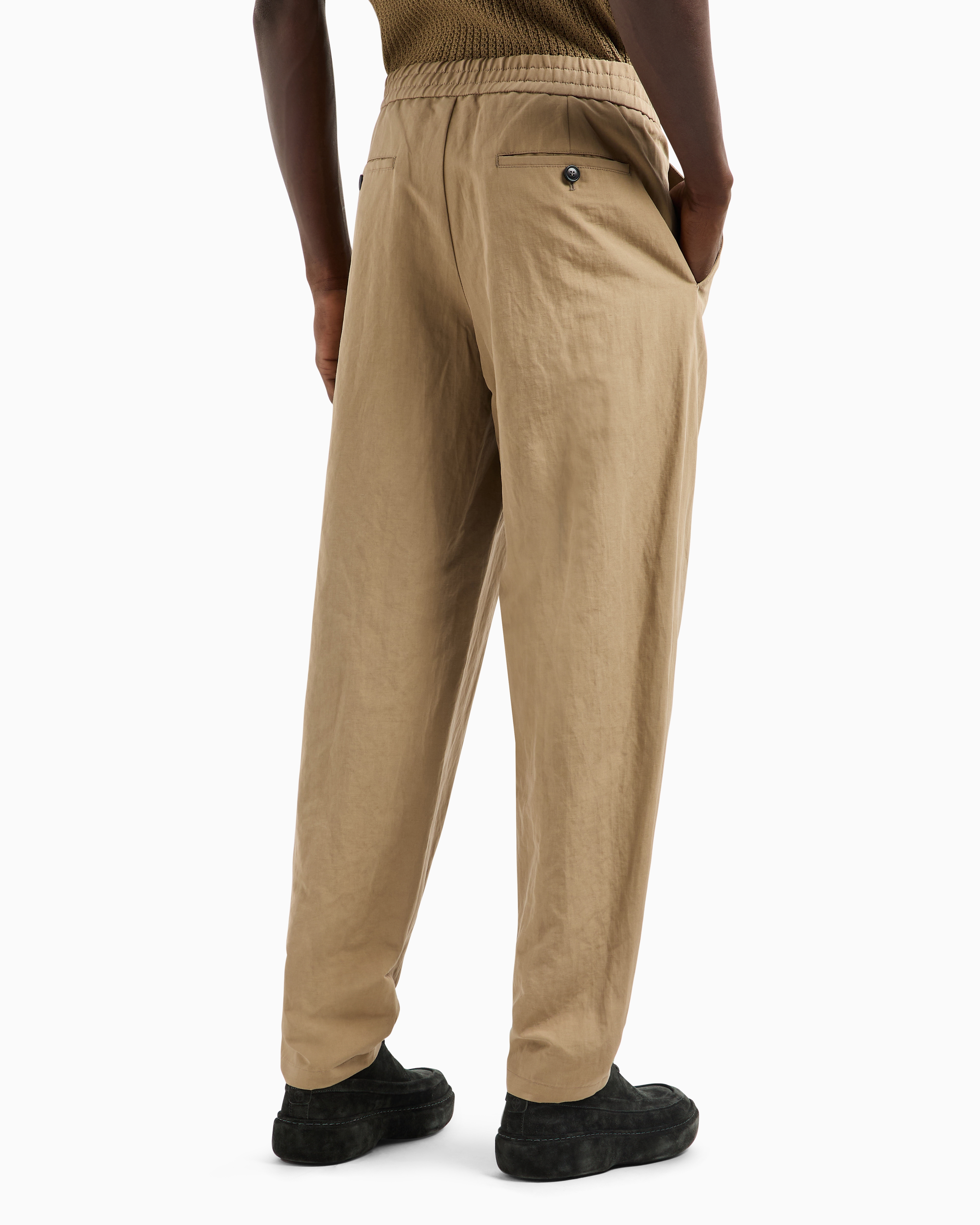 Giorgio Armani Single-pleat Cotton And Linen Trousers In Beige