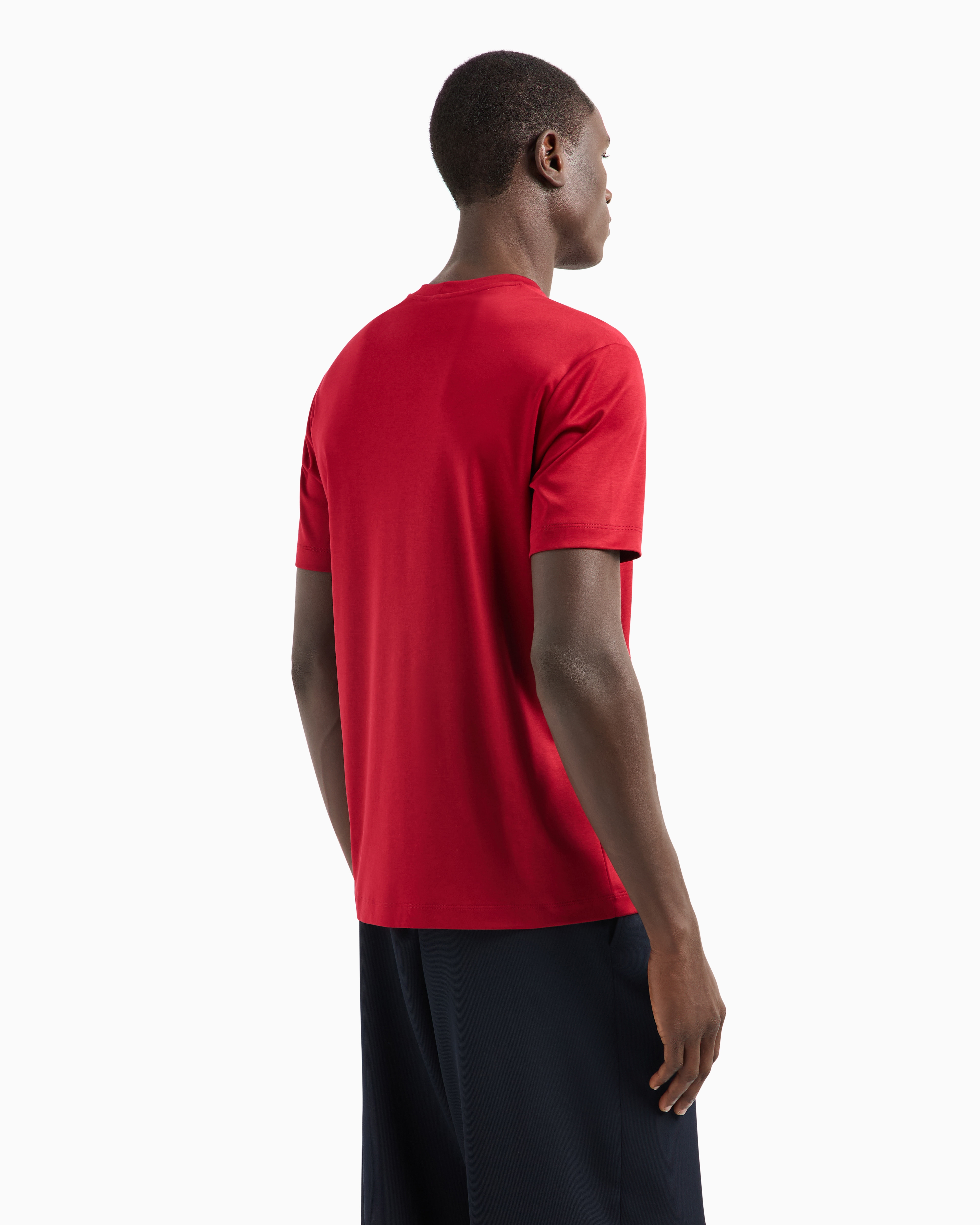 Giorgio Armani Cotton-interlock T-shirt With Embroidered Logo In Red
