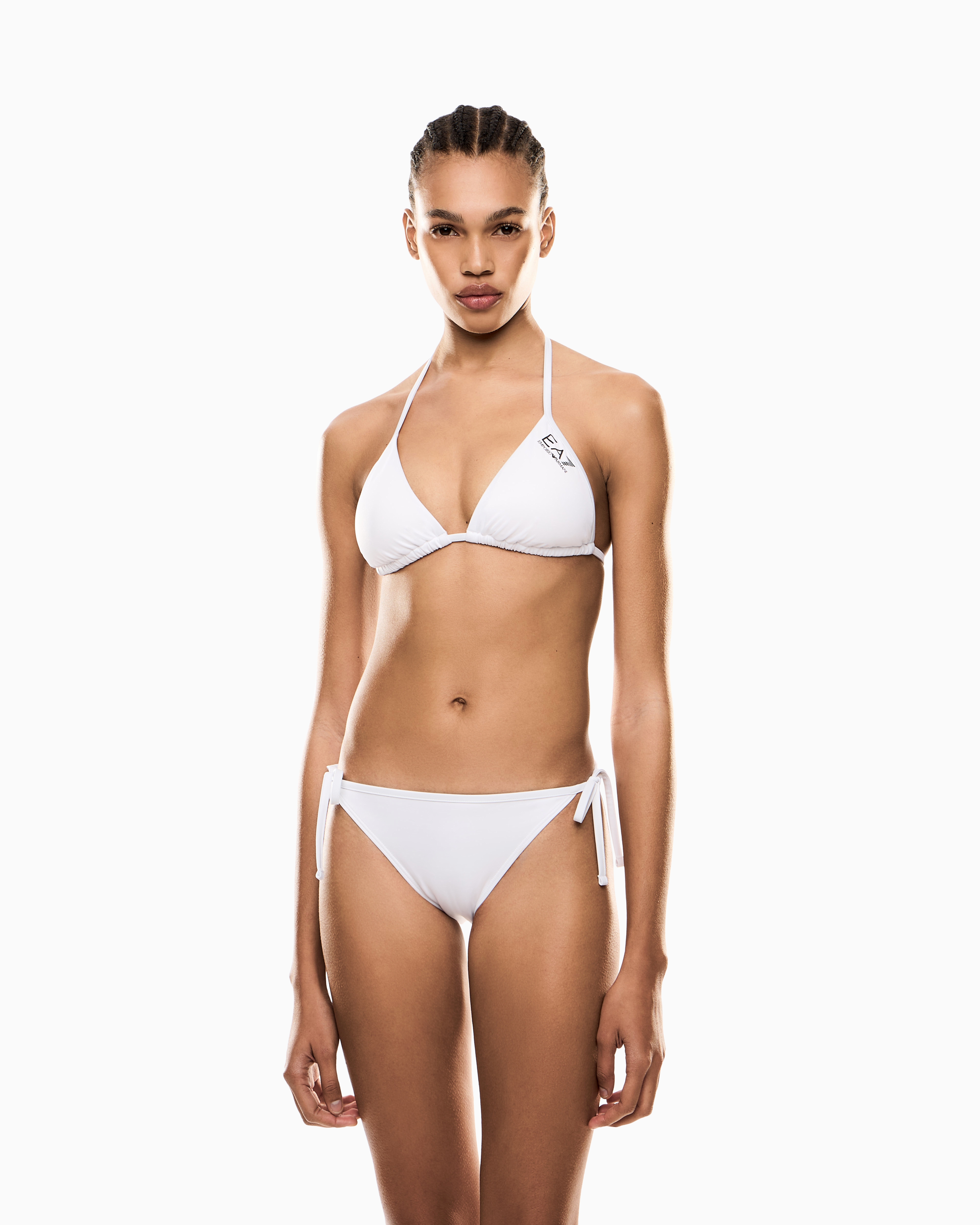 Ea7 Triangle Bikini With Logo In White