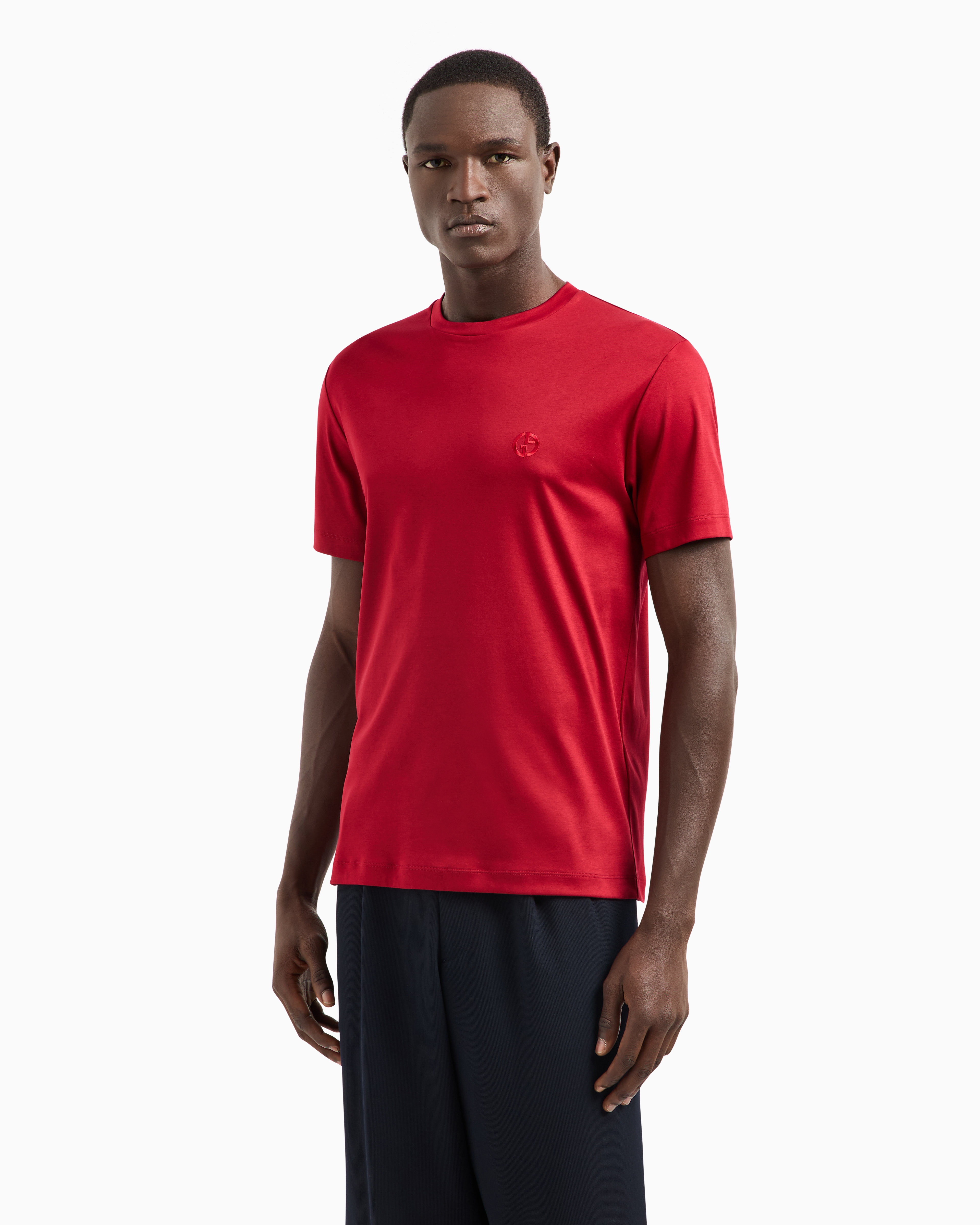 Giorgio Armani Cotton-interlock T-shirt With Embroidered Logo In Red