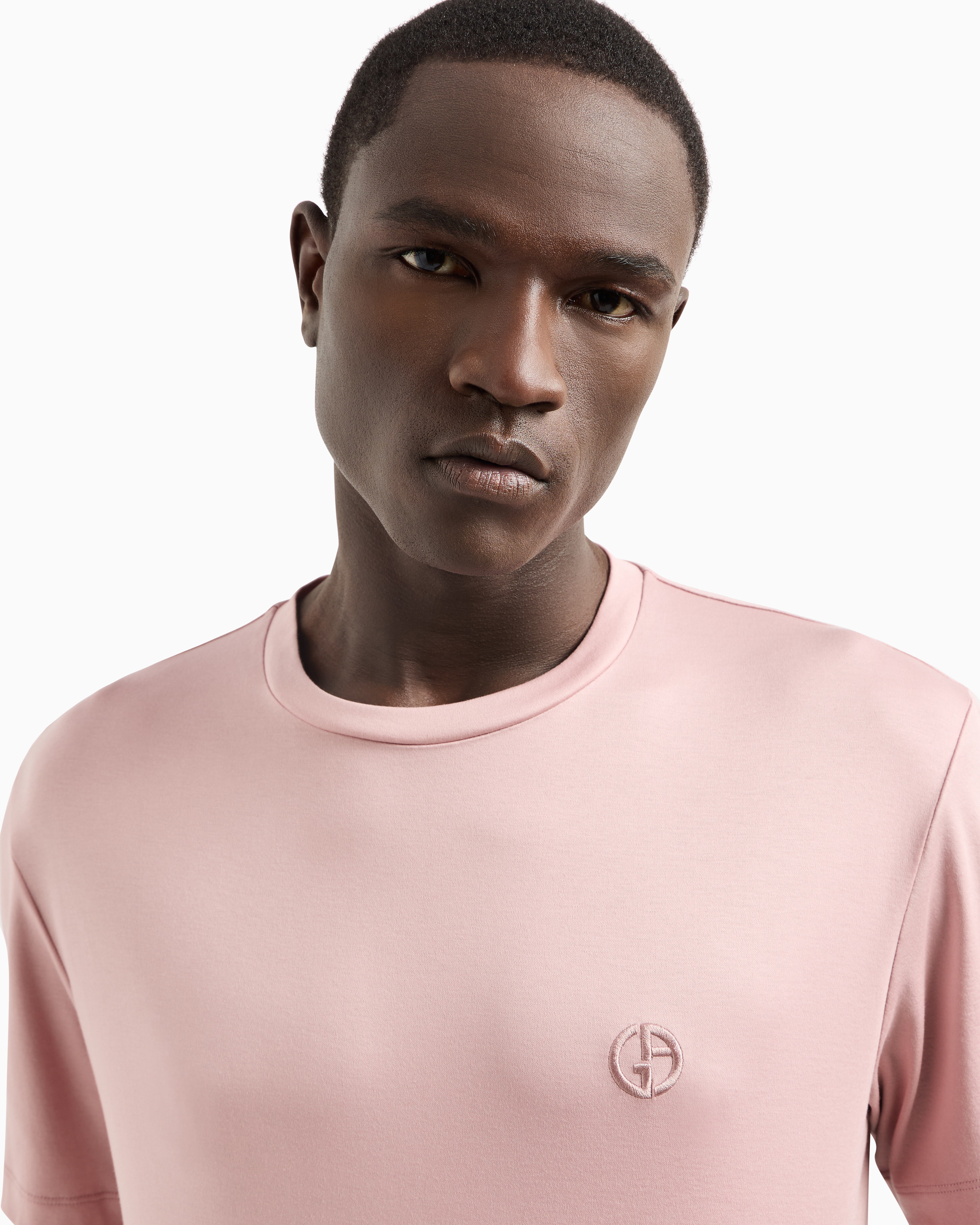 Giorgio Armani Cotton-interlock T-shirt With Embroidered Logo In Pink