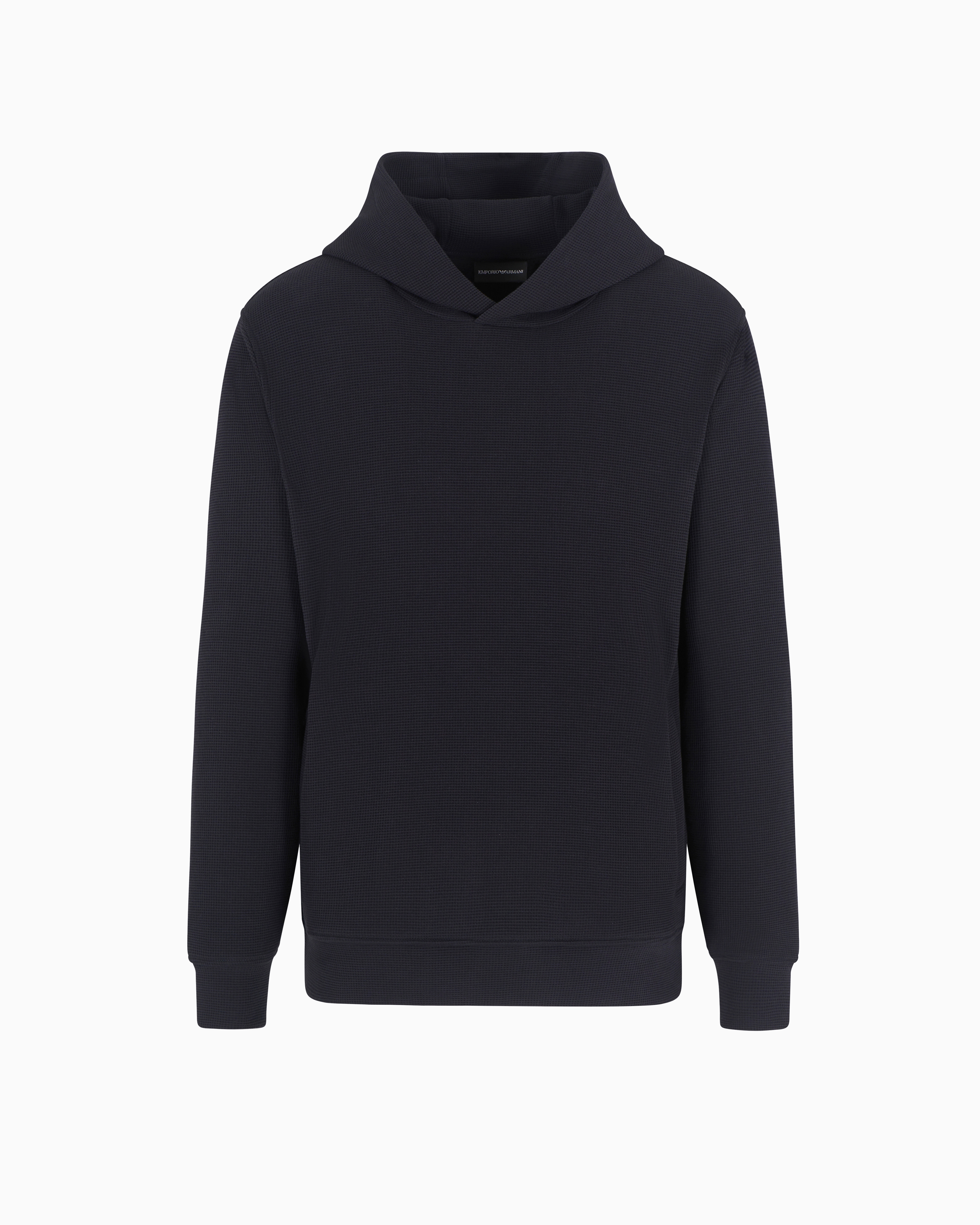 Emporio Armani Travel Essentials Waffle Jersey Hooded Sweatshirt In Navy Blue