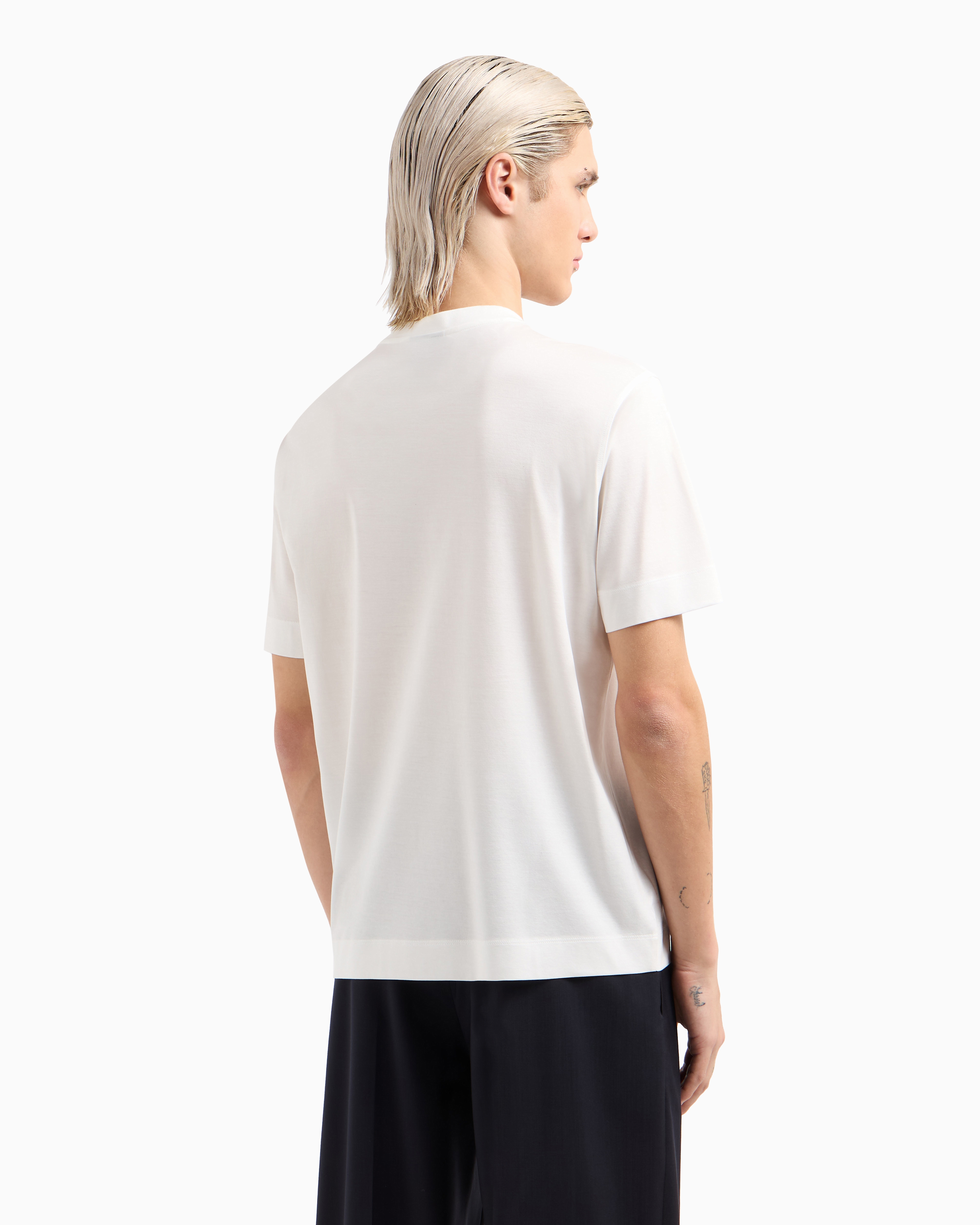 Emporio Armani Asv Lyocell-blend Jersey T-shirt With Print And Floral Embroidery In White